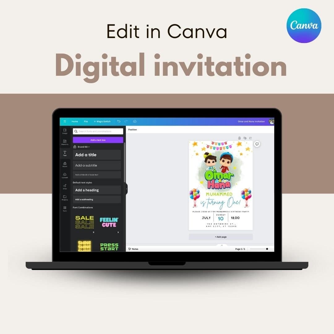 Editable Omar and Hana Birthday Invitation, Digital Kids Birthday invite, Birthday invitation, Birthday Party Invitation, Omar and Hana card - image 4