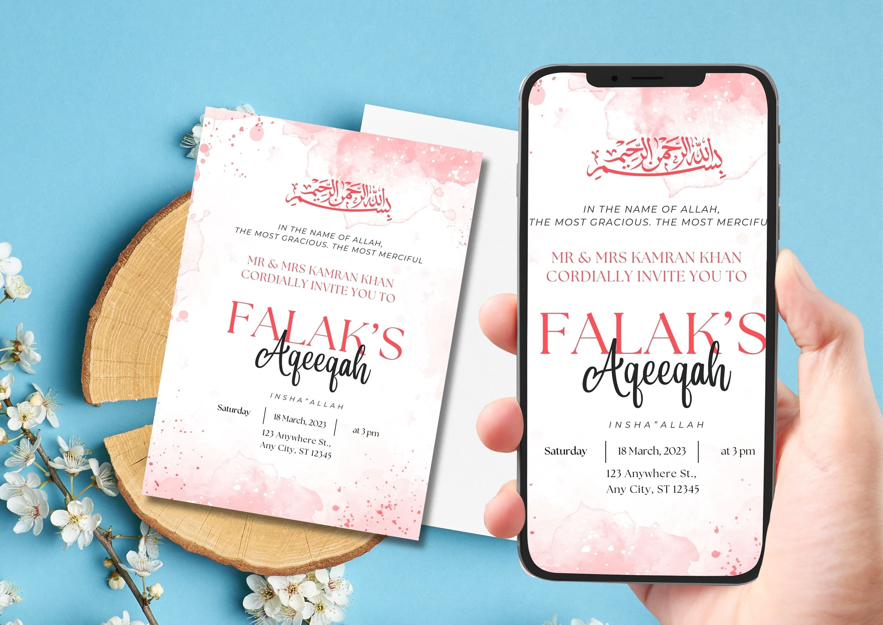 Custom Aqeeqah Invitation Digital Download, Personalized Islamic Unisex Birth Announcement Invite, Boy Aqiqa, Aqīqah Aqeeqa Welcome