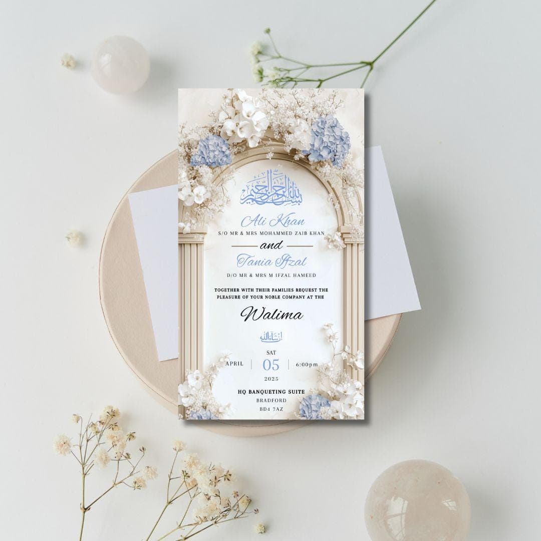 Editable Digital Muslim Wedding Invitation Template Nikkah Walima Blue floral invitation, Animated Wedding Invitation, Arch Wedding Invite - image 5