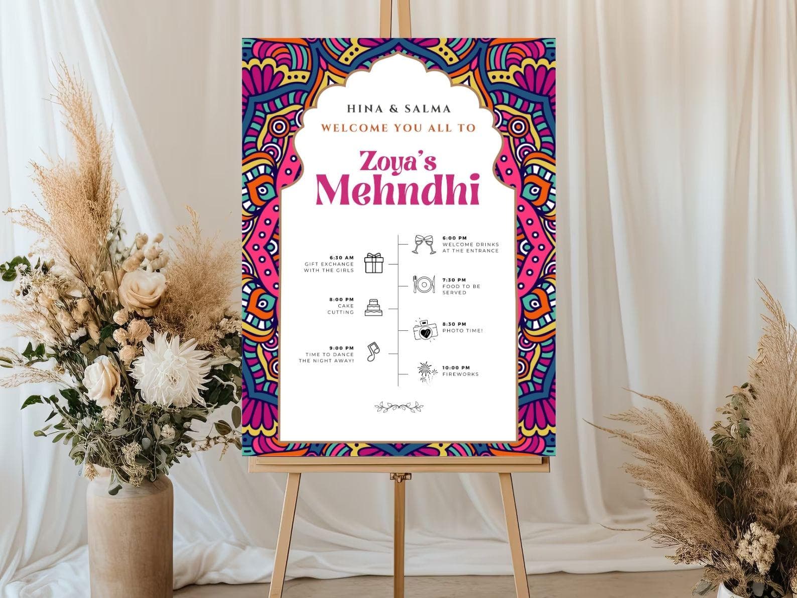 Mehndi Wedding Welcome Sign, A1, A2, A3, A4, Pakistani Wedding, Walima sign, Muslim Welcome Sign, Mehndi itinerary Welcome Sign, Mendhi sign