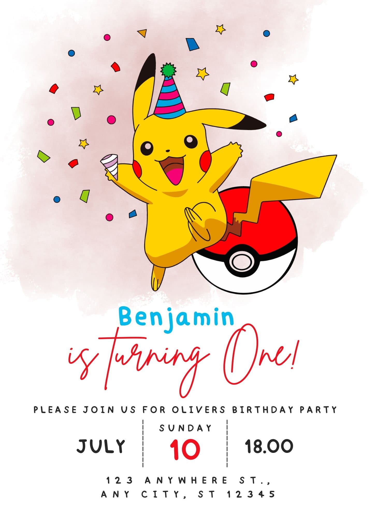 Pikachu Birthday Invitation, Digital Kids Birthday invite, Birthday invitation, Pikachu invite, Pokemon invite, Kids Party Invite - image 4