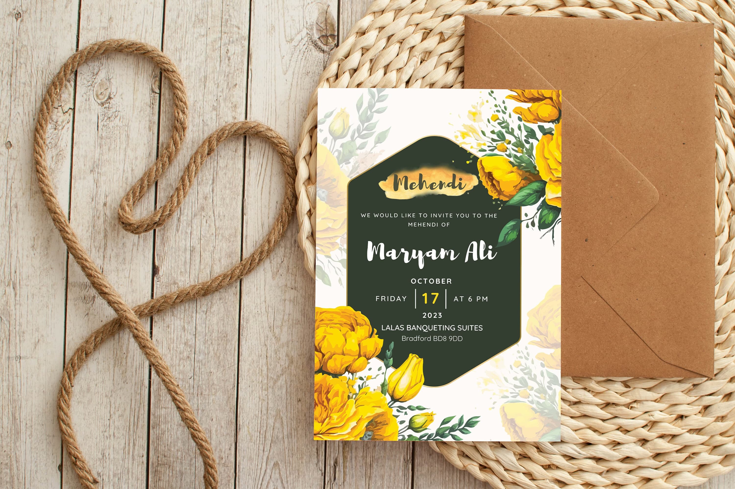 Mehndi Wedding Invitation Template, Mehendi Floral Henna Invite, Mendhi Night invites & Digital Mehndi invites, Mehndi invitations, evite - image 5
