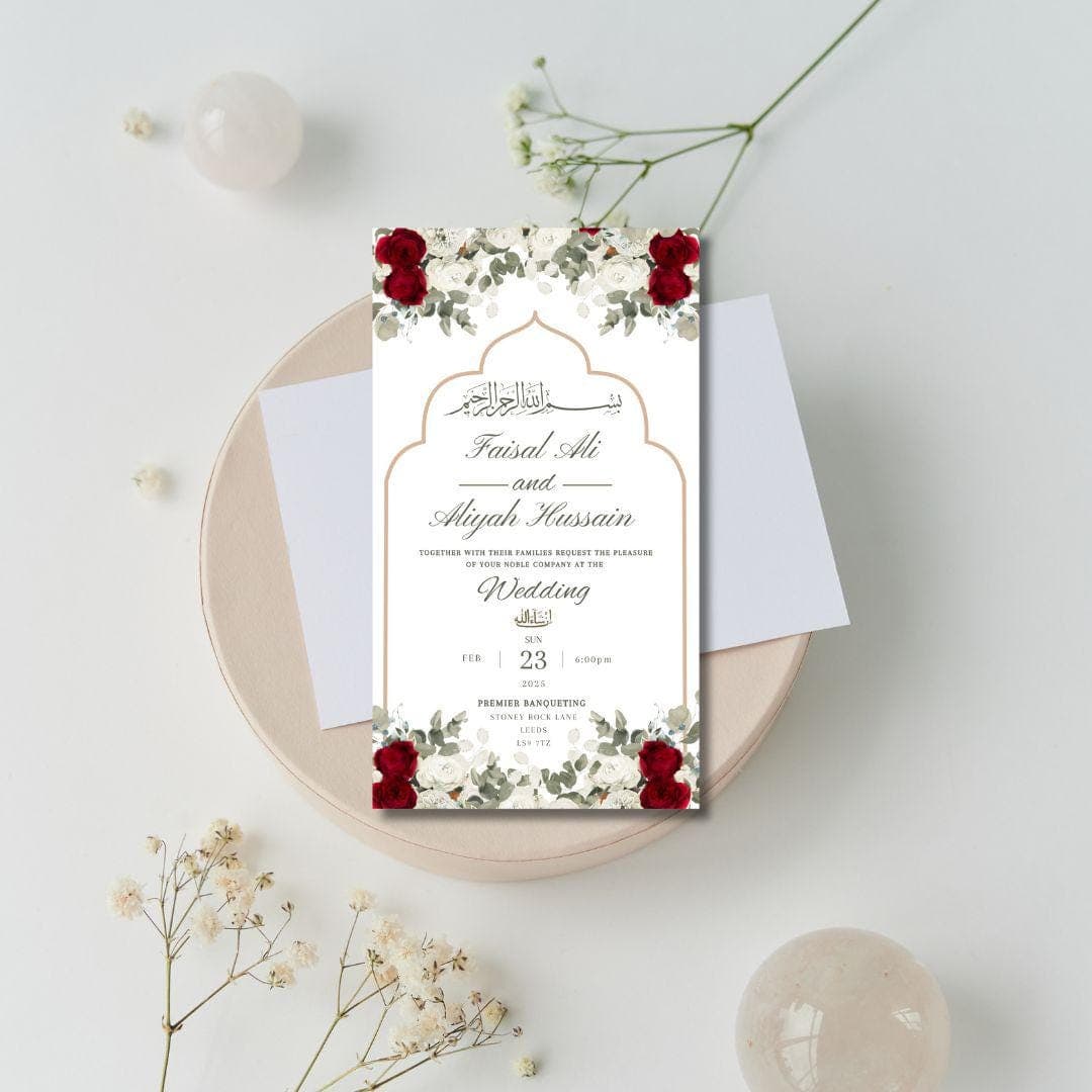 Editable Digital Muslim Wedding Invitation Template, Animated Wedding Invitation, Red and white Rosed Wedding Invite, Nikkah Baraat invite - image 4