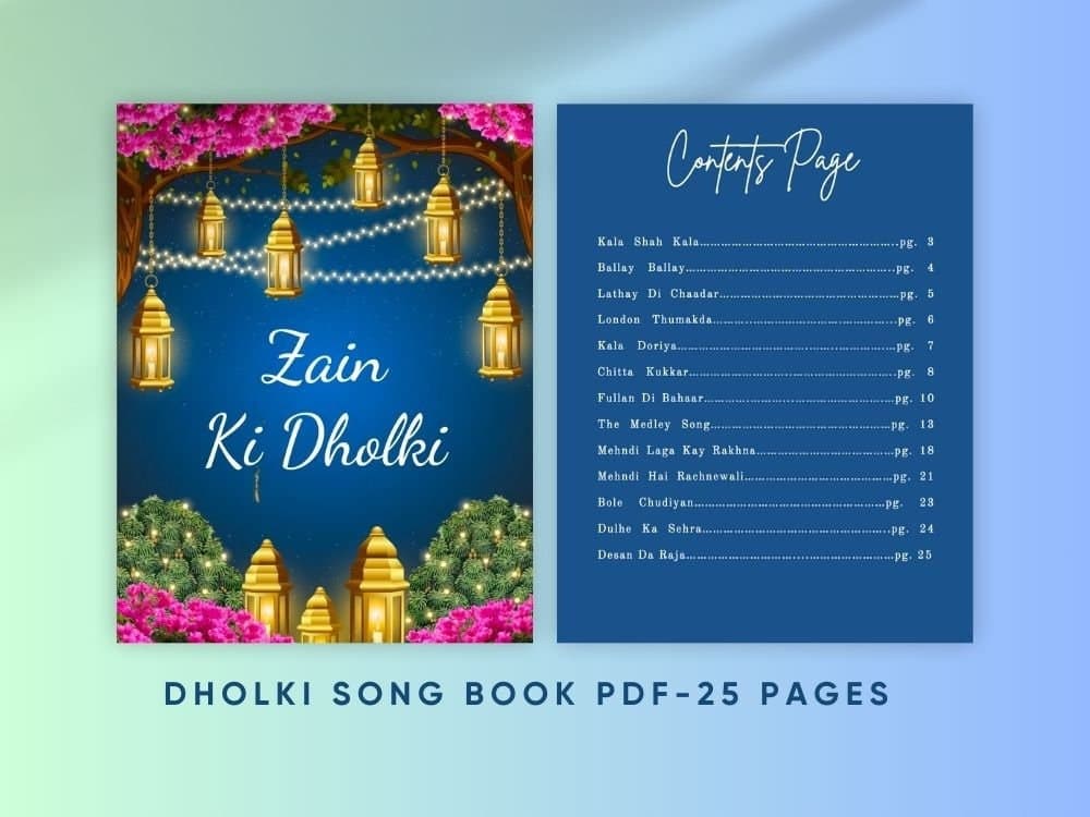 Modern Dholki Book, Desi Song Book, Dholki Songs lyrics book, Mehndi Song Book, Bollywood Songs for Asian Indian Pakistani Weddings,  Dholki
