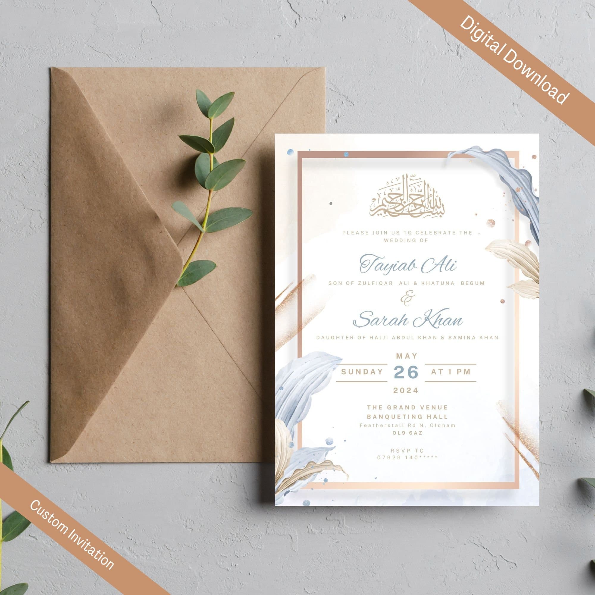 Digital Muslim Wedding Invitation Template Nikkah Walimah Shaadi Baraat, Blue Gold Nikkah Invitation, Animated Wedding Invite, Einvite - image 5