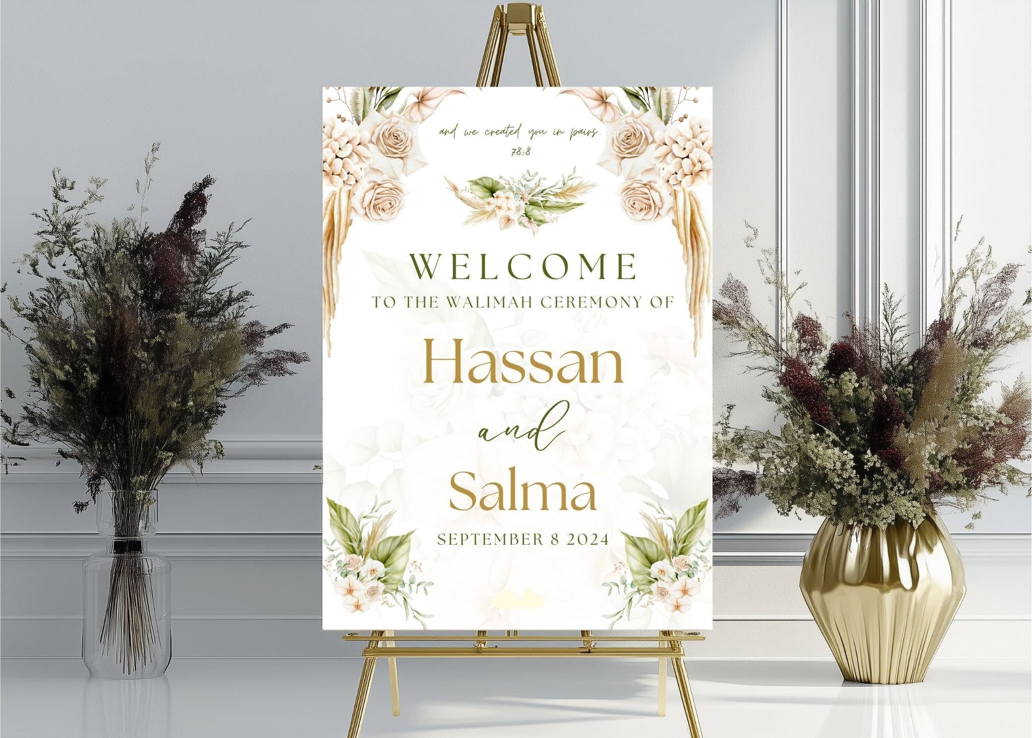 Green Floral Wedding Welcome Sign, A1, A2, A3, A4, Pakistani Wedding, Walima sign, Muslim Welcome Sign, Green flower Welcome Sign, Walimah - image 4