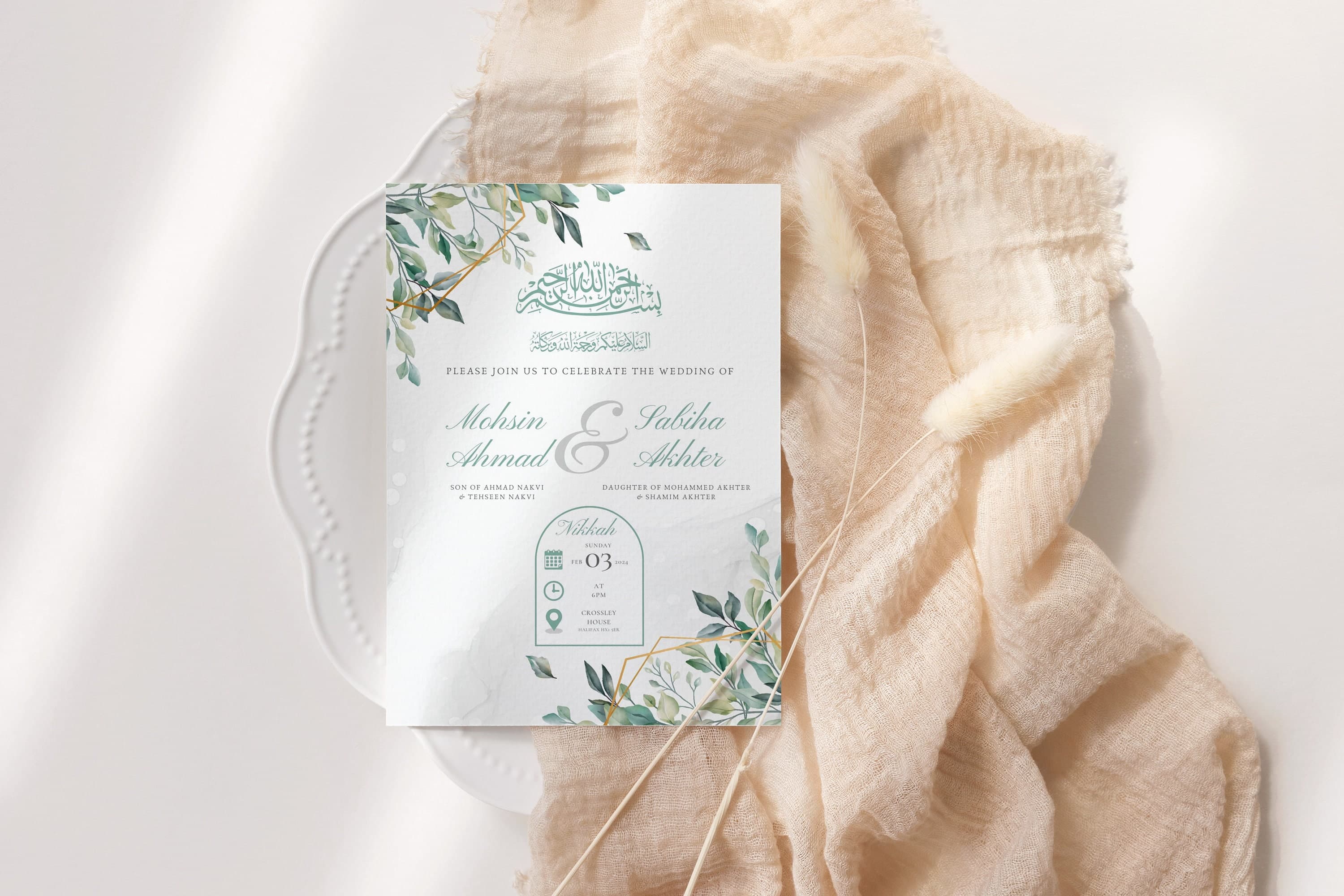 Digital Muslim Wedding Invitation Template, Electronic Botanic Leaves Nikkah Invitation, Nikkah Walimah Shaadi, Animated Wedding Invite - image 4