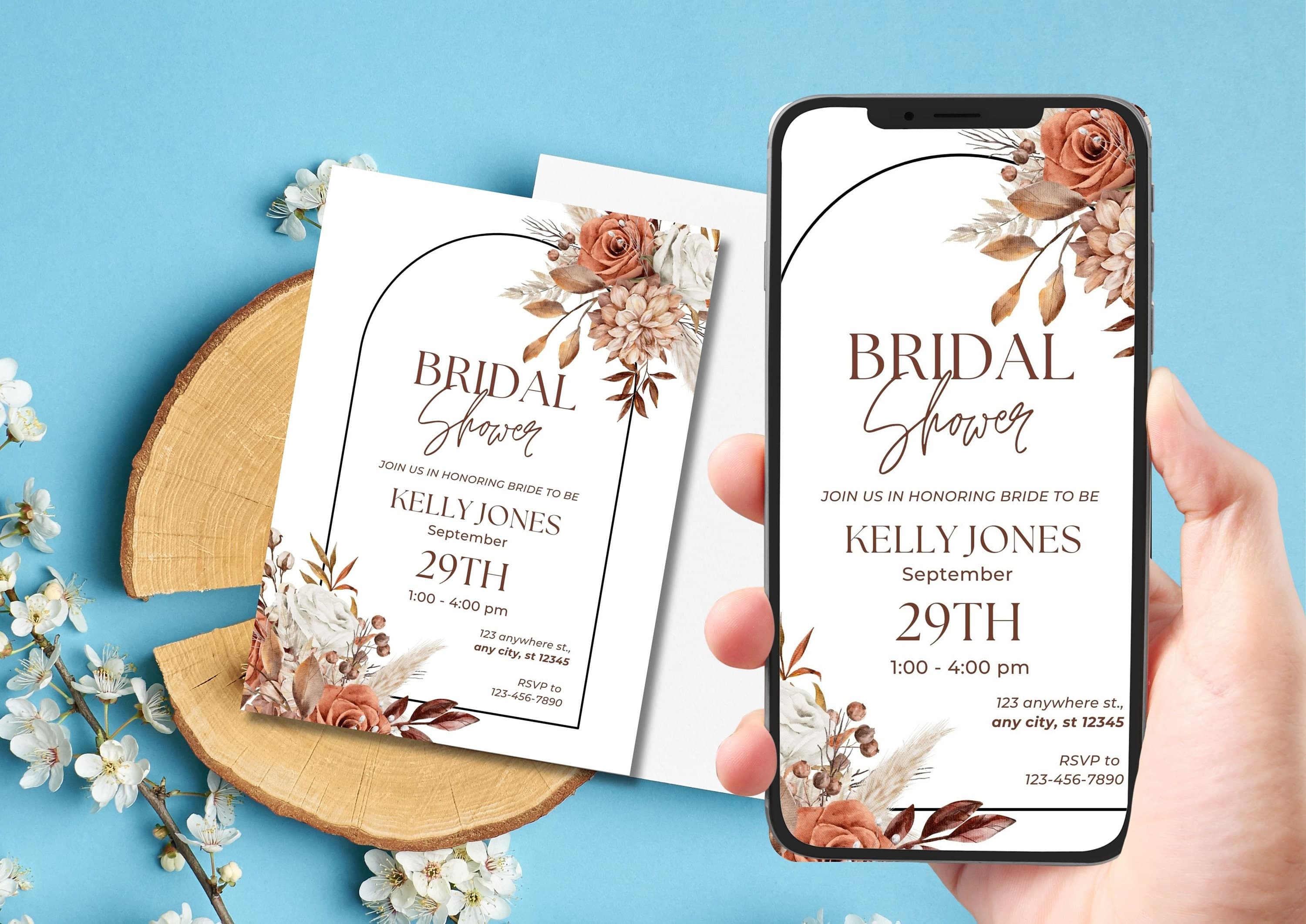 Bridal shower invitation, Boho Bridal shower Invitation, Botanical Bridal Shower Invite, Pampas Bridal shower invitation, bridal template