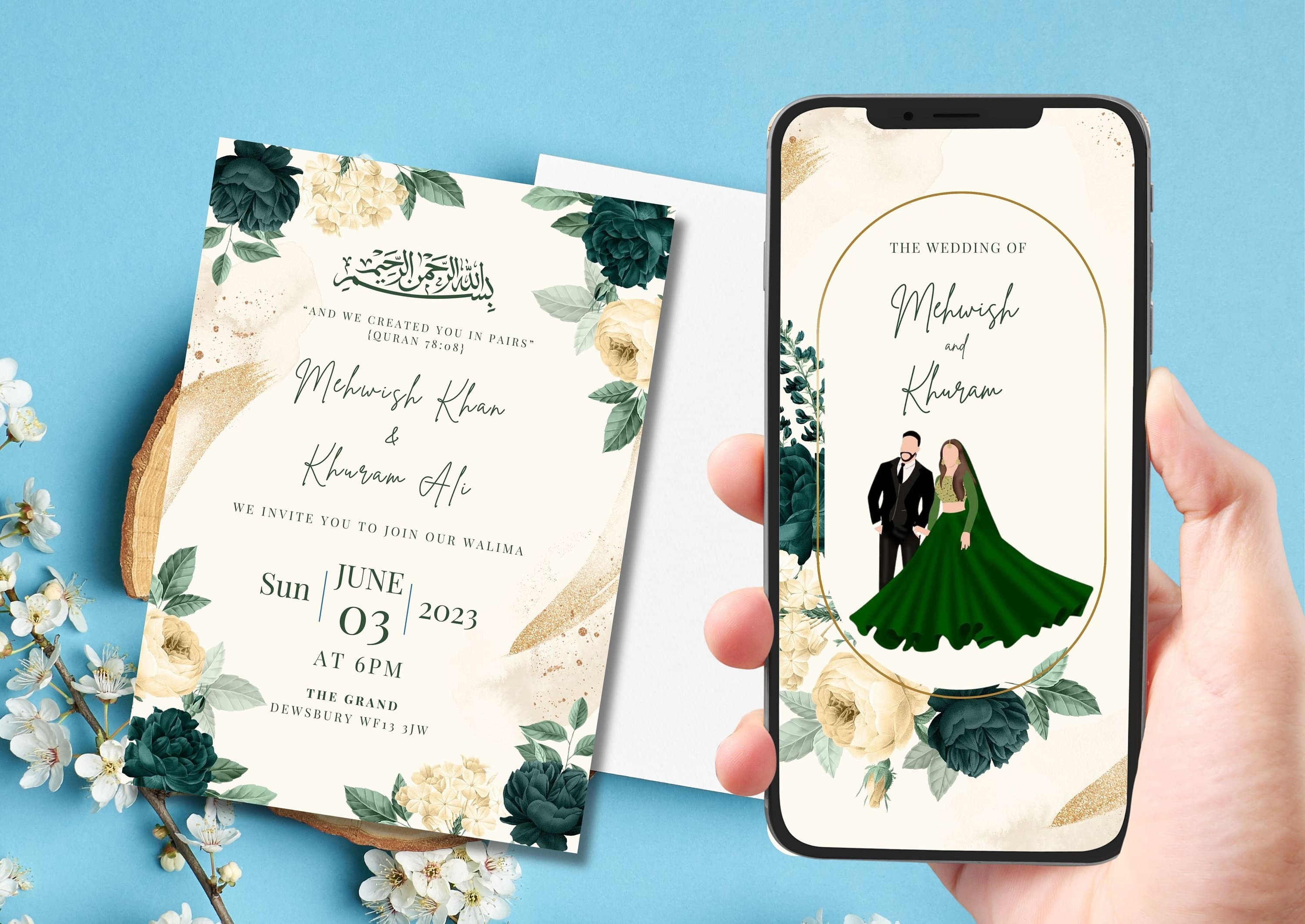 Editable Digital Muslim Wedding Invitation Template Nikkah Walimah Shaadi Baraat, Animated Wedding Invitation, Wedding Invite, einvite