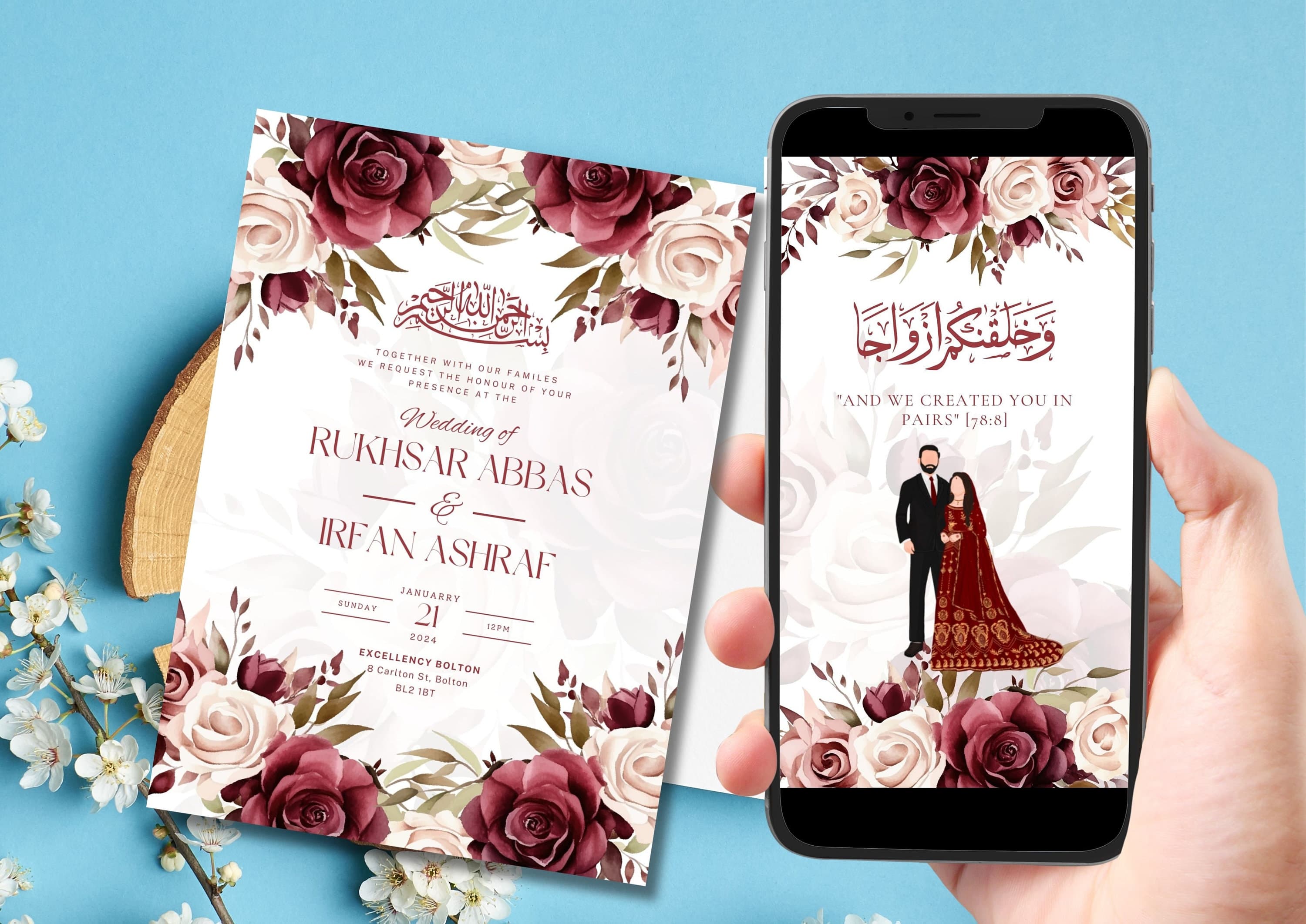 Editable Digital Muslim Wedding Invitation Template Nikkah Walimah Shaadi Baraat, Animated Wedding Invitation, Wedding Invite, Baraat invite