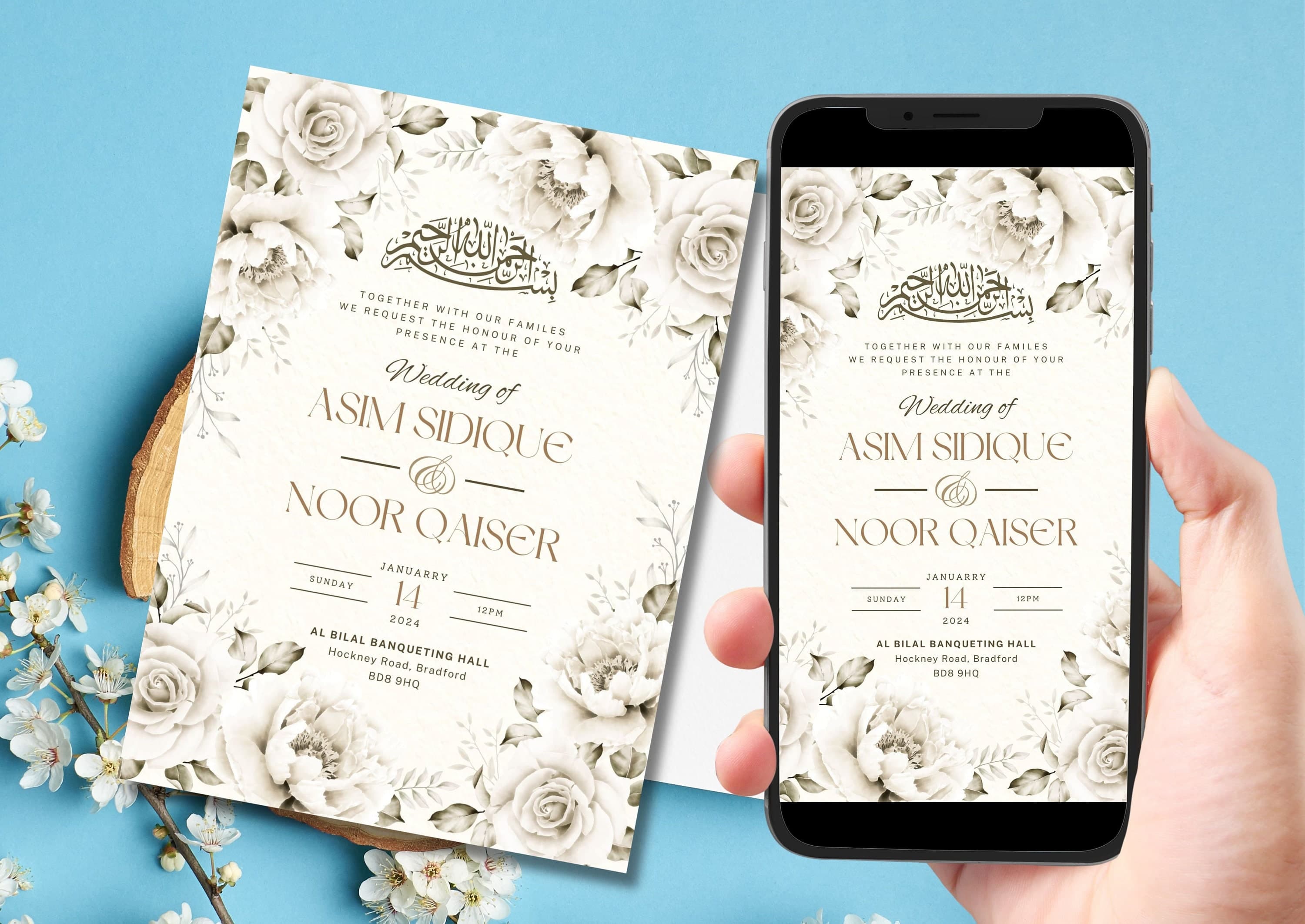 Digital Muslim Wedding Invitation Template Nikkah Walimah Shaadi, Floral Invitation, Animated Wedding Invitation, Wedding Invite, einvite