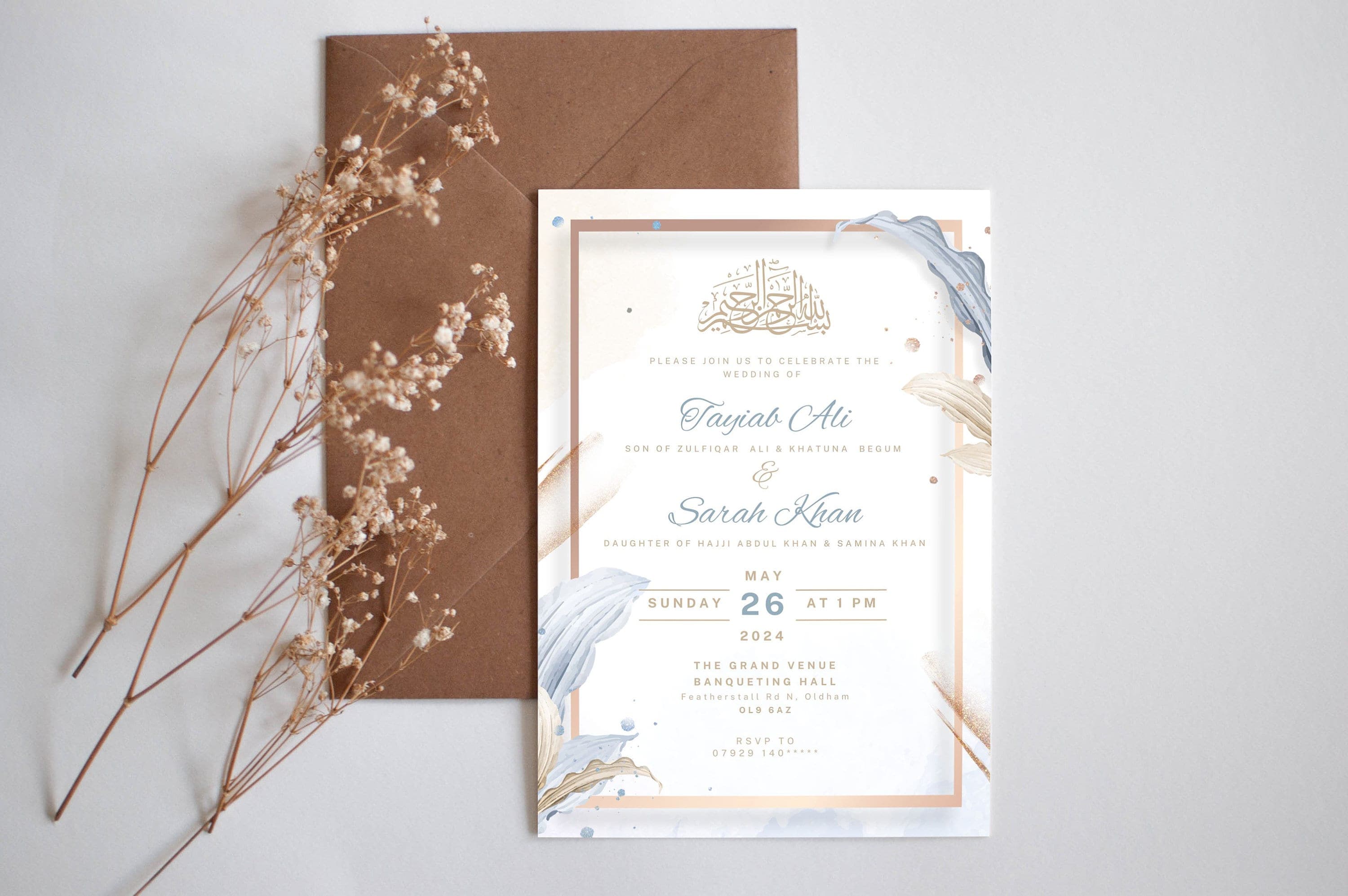 Digital Muslim Wedding Invitation Template Nikkah Walimah Shaadi Baraat, Blue Gold Nikkah Invitation, Animated Wedding Invite, Einvite - image 3