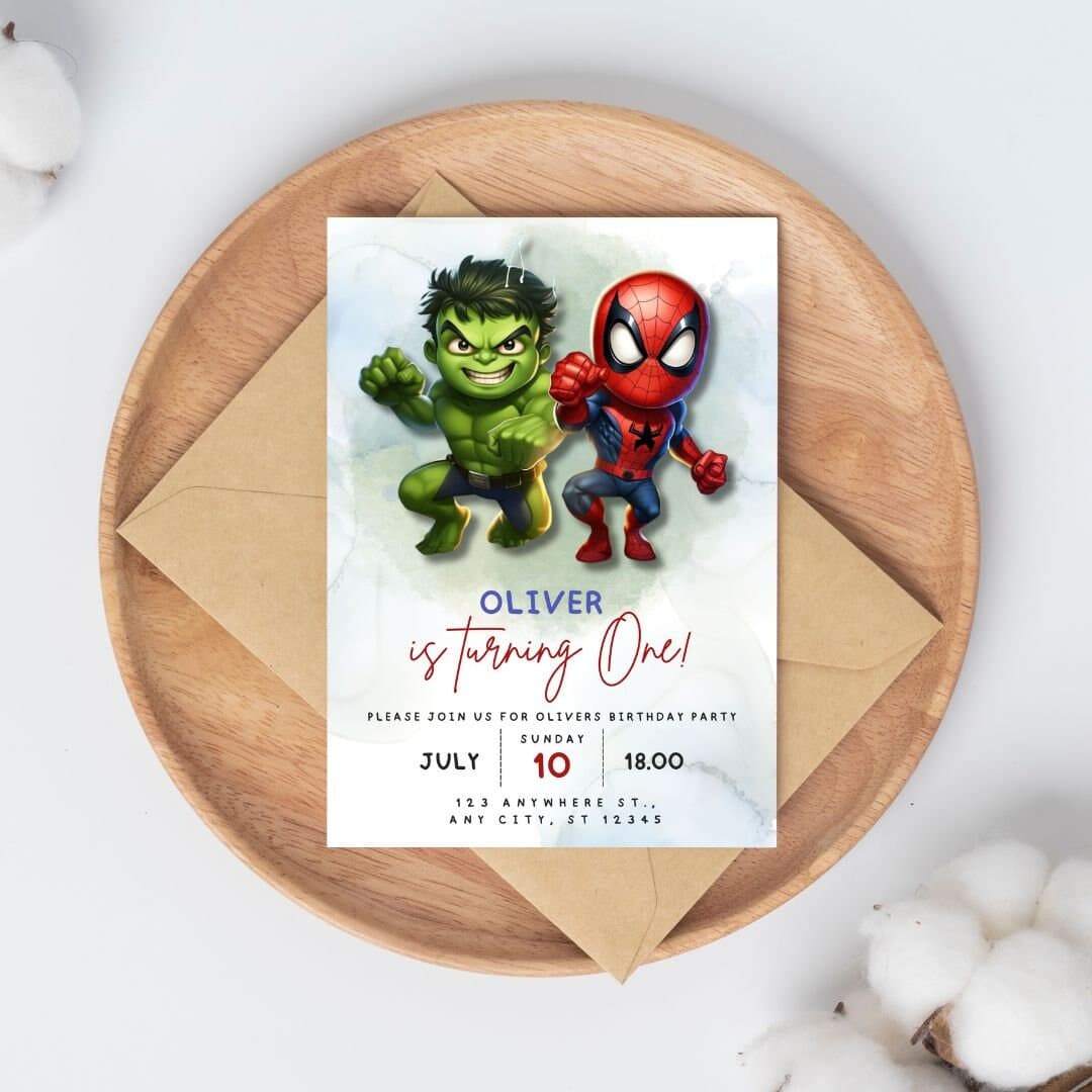 Superhero Birthday Invitation Template, Digital Kids Party, Hulk Spiderman invitation, Editable Birthday Party Invitation, Party invite - image 3