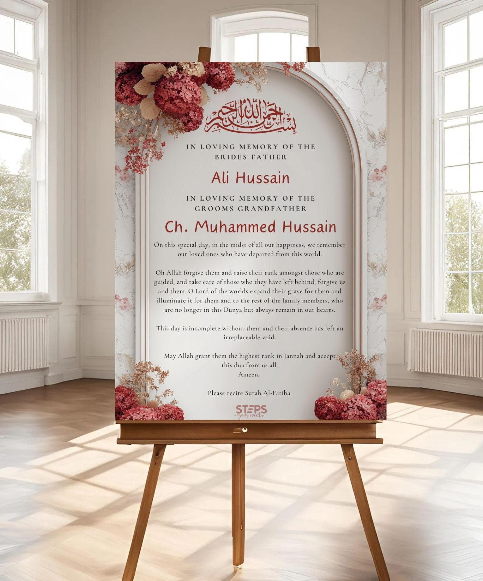Personalised In Memory Of Sign, Printable In Loving Memory Sign for Wedding, Islamic Memorial Sign, Memory Sign Board, Muslim Welcome Sign