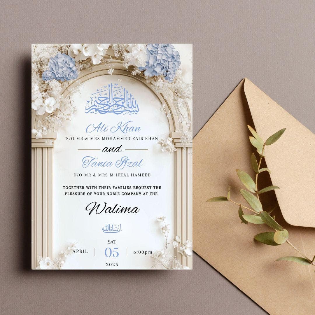 Editable Digital Muslim Wedding Invitation Template Nikkah Walima Blue floral invitation, Animated Wedding Invitation, Arch Wedding Invite - image 4