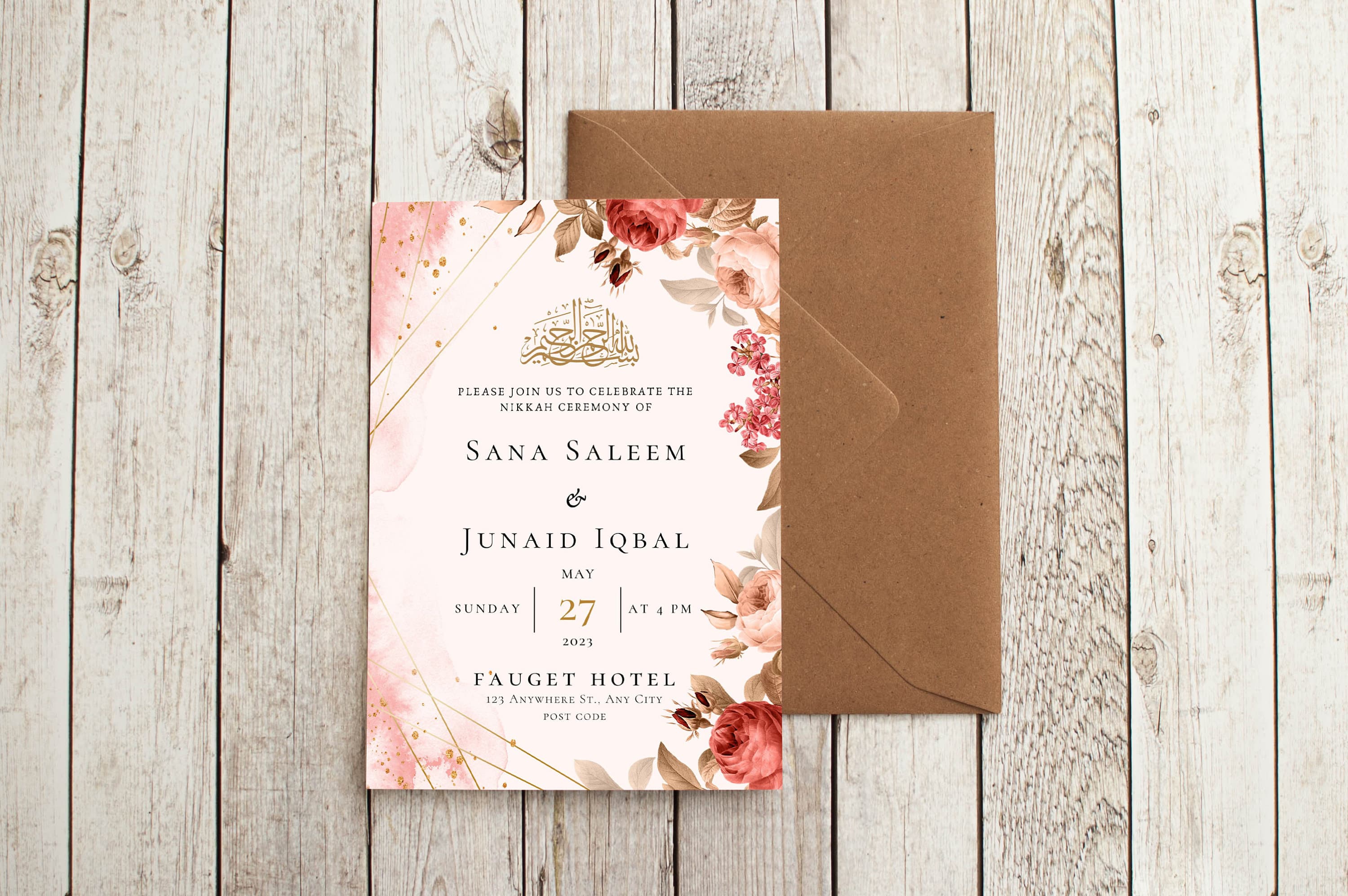 Digital Muslim Wedding Invitation Template, Pink Red Floral Nikah Invitation, Editable Muslim Desi Invitation, Animated Wedding invite, - image 5