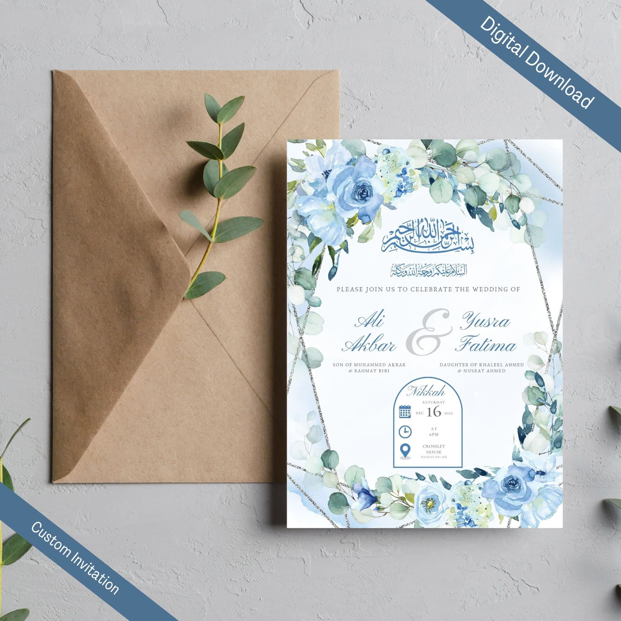 Digital Muslim Wedding Invitation Template Nikkah Walimah Shaadi Baraat, Blue Floral Nikkah Invitation, Animated Wedding Invite, Einvite - image 3