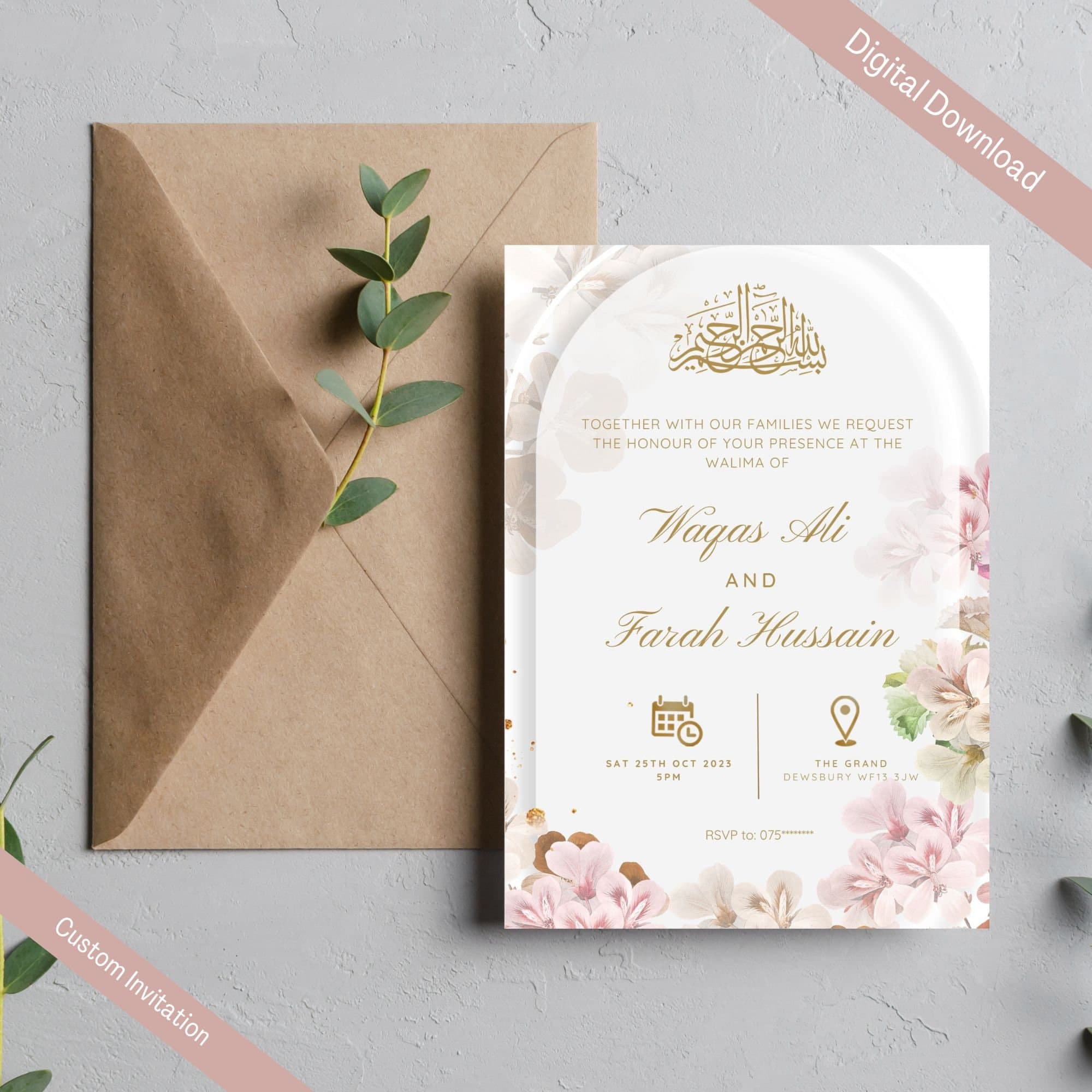 Editable Digital Muslim Wedding Invitation, Nikkah Walima Shaadi Baraat, Animated Wedding Invitation, Light Pink Green Wedding Invite, evite - image 4
