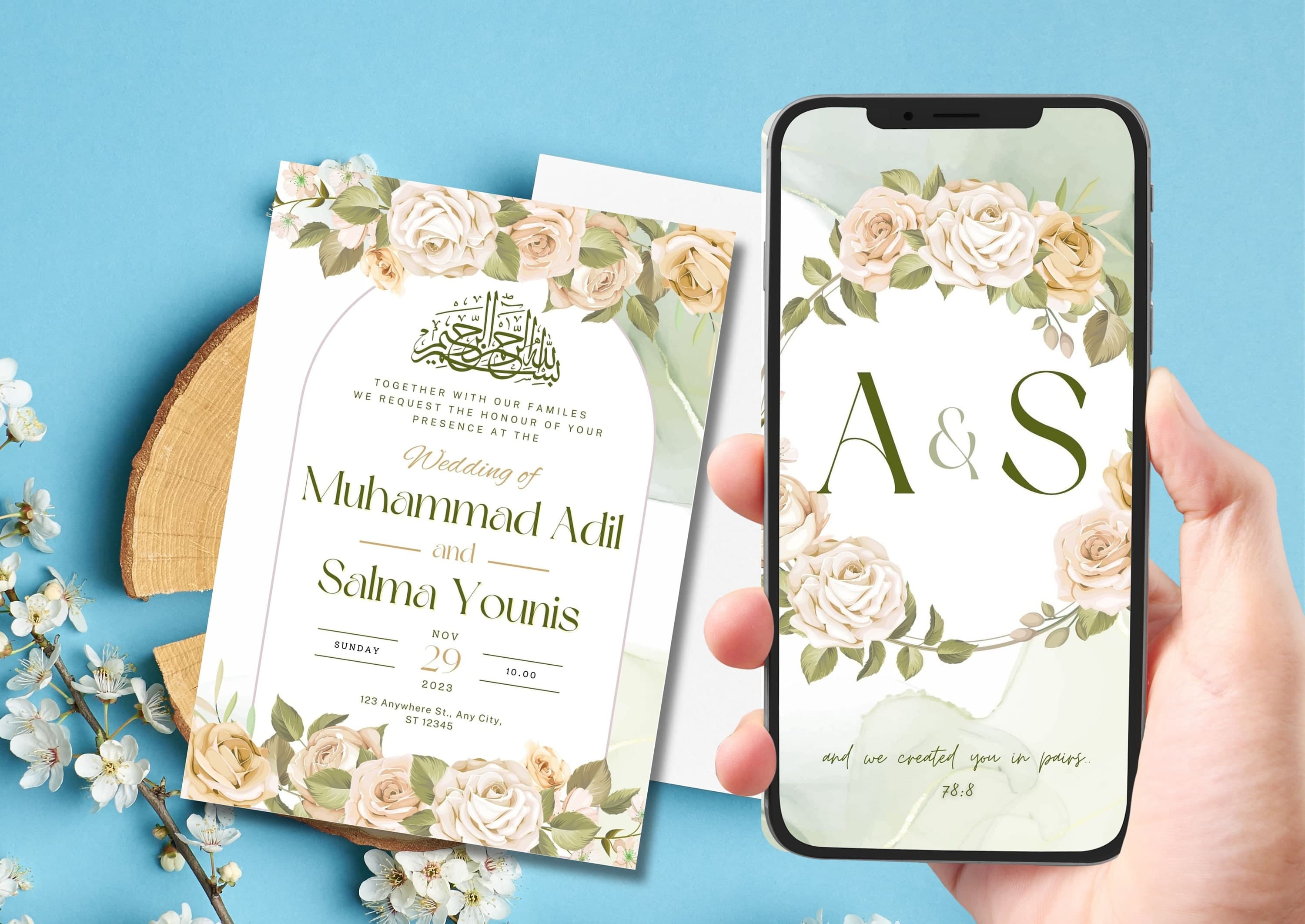 Editable Digital Muslim Wedding Invitation Template, Nikkah Walimah Shaadi Baraat, Animated Wedding Invitation, Islamic Wedding Invitation