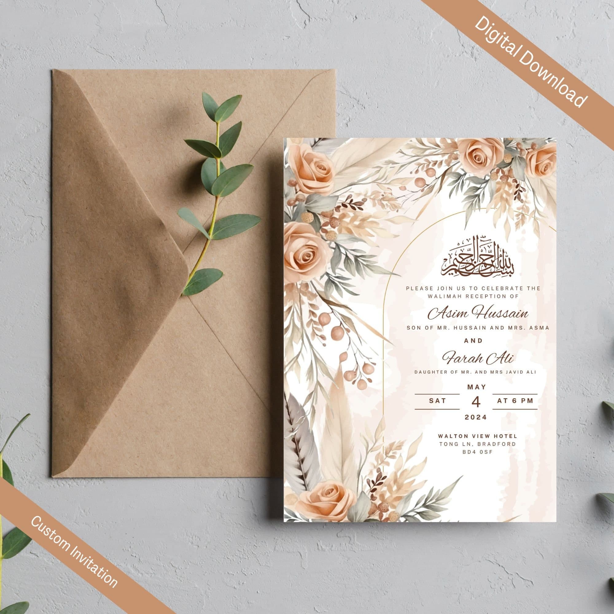 Digital Muslim Wedding Invitation Template, Beige Rose Floral Nikah Wedding Invitation, Editable Muslim Invitation, Animated Wedding invite - image 5