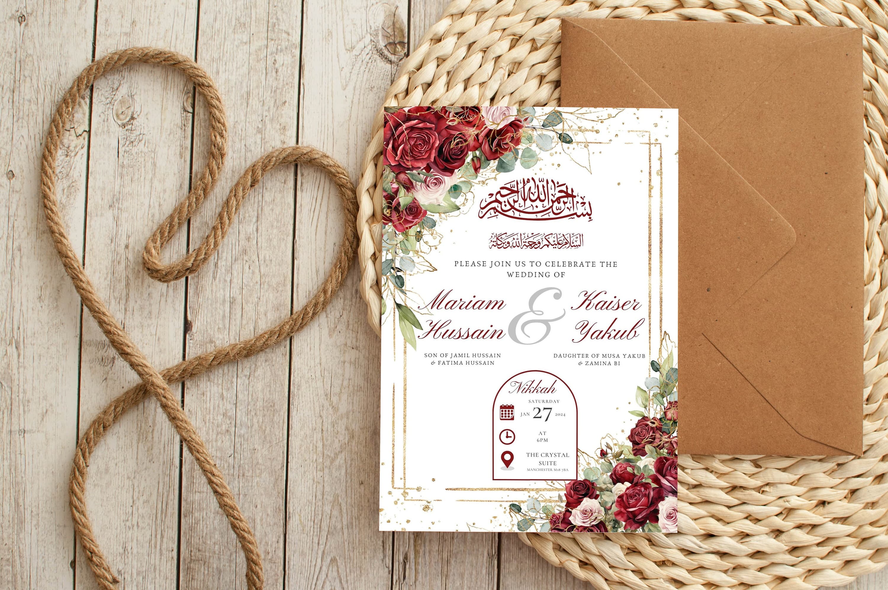Editable Digital Muslim Wedding Invitation Template Nikkah Shaadi Baraat, Red Burgundy Animated Wedding Invitation, islamic Wedding Invite - image 5