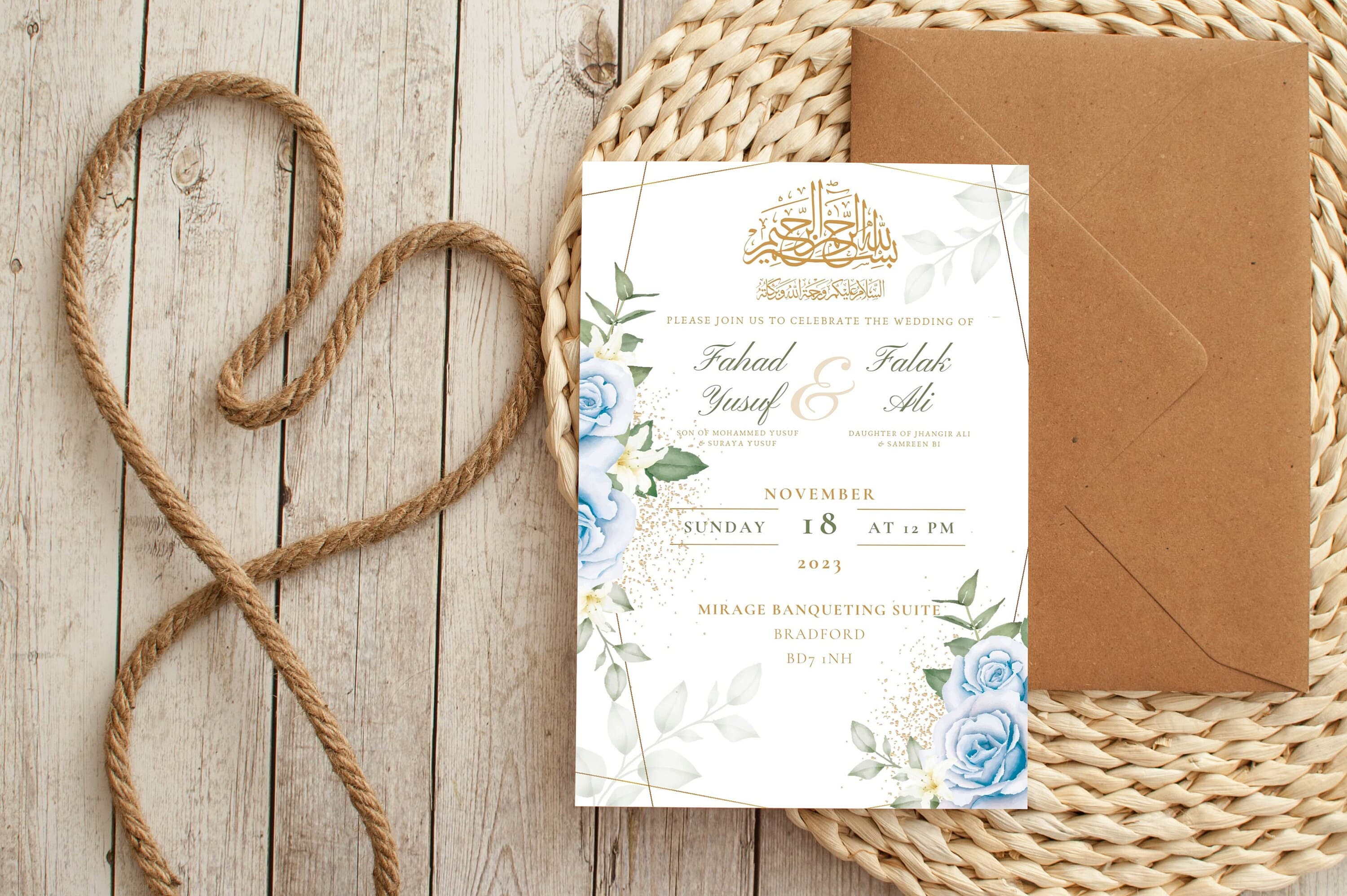 Digital Muslim Wedding Invitation Template, Electronic Navy Floral Blue Nikkah Invitation, Nikkah Walimah Shaadi, Animated Wedding Invite - image 5