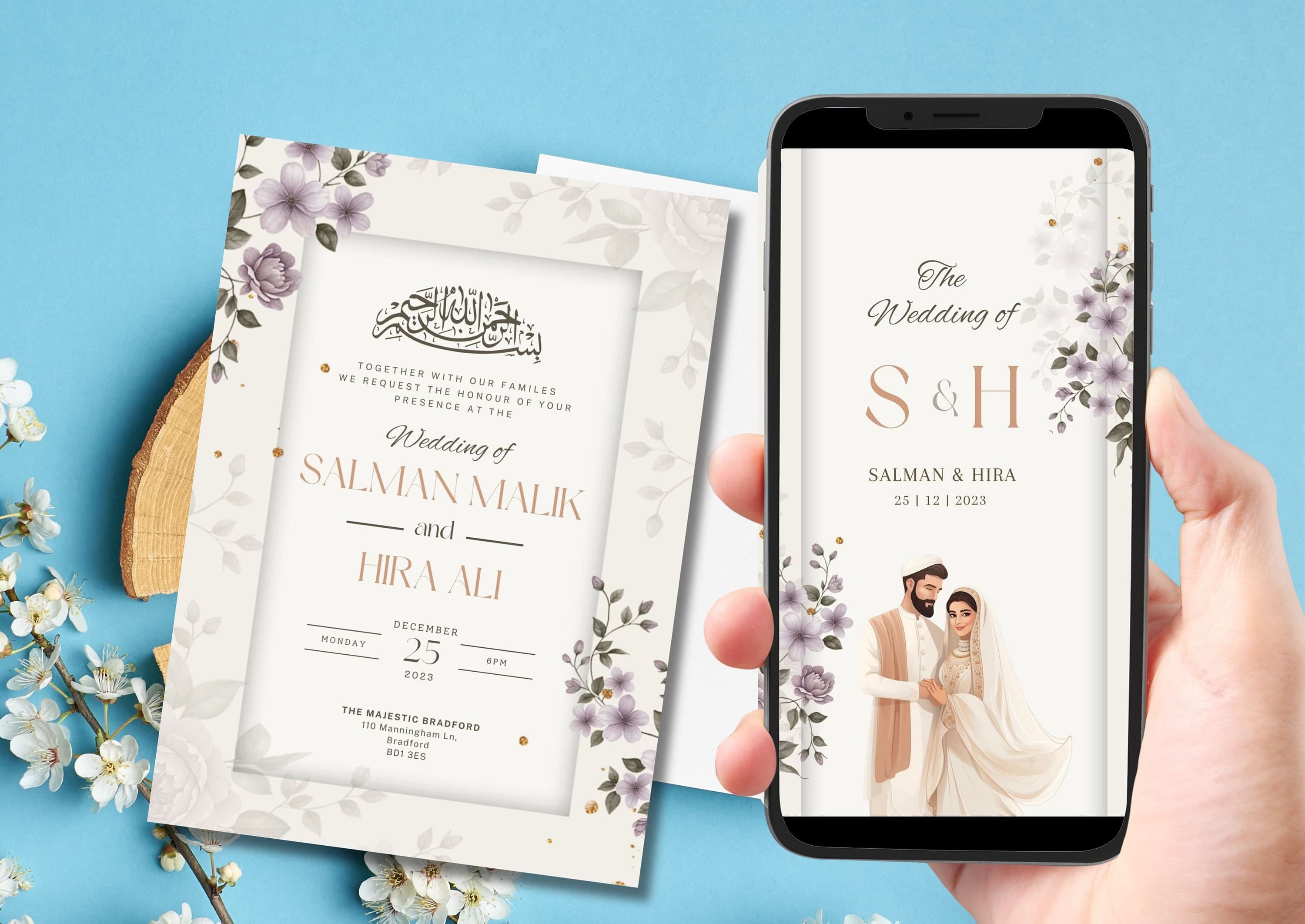 Editable Digital Muslim Wedding Invitation Template Nikkah Walimah Shaadi, Animated Wedding Invitation, Islamic Wedding Invitation floral