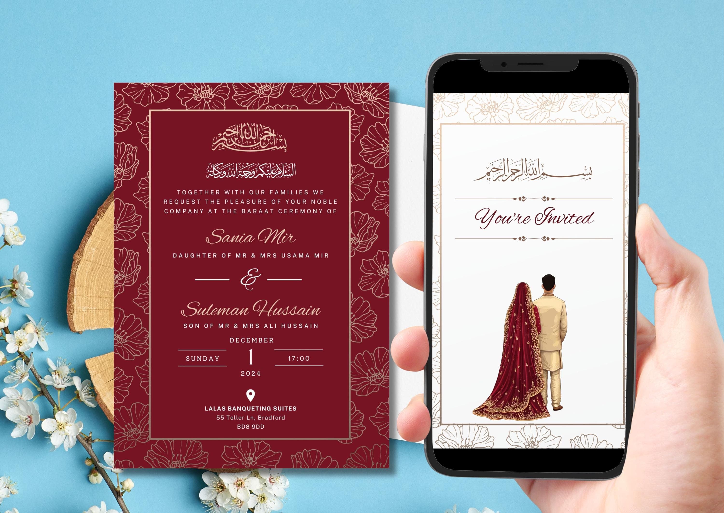 Editable Digital Muslim Wedding Invitation Template Nikkah Shaadi Baraat, Animated Wedding Invitation, islamic Wedding Invite, Red invite