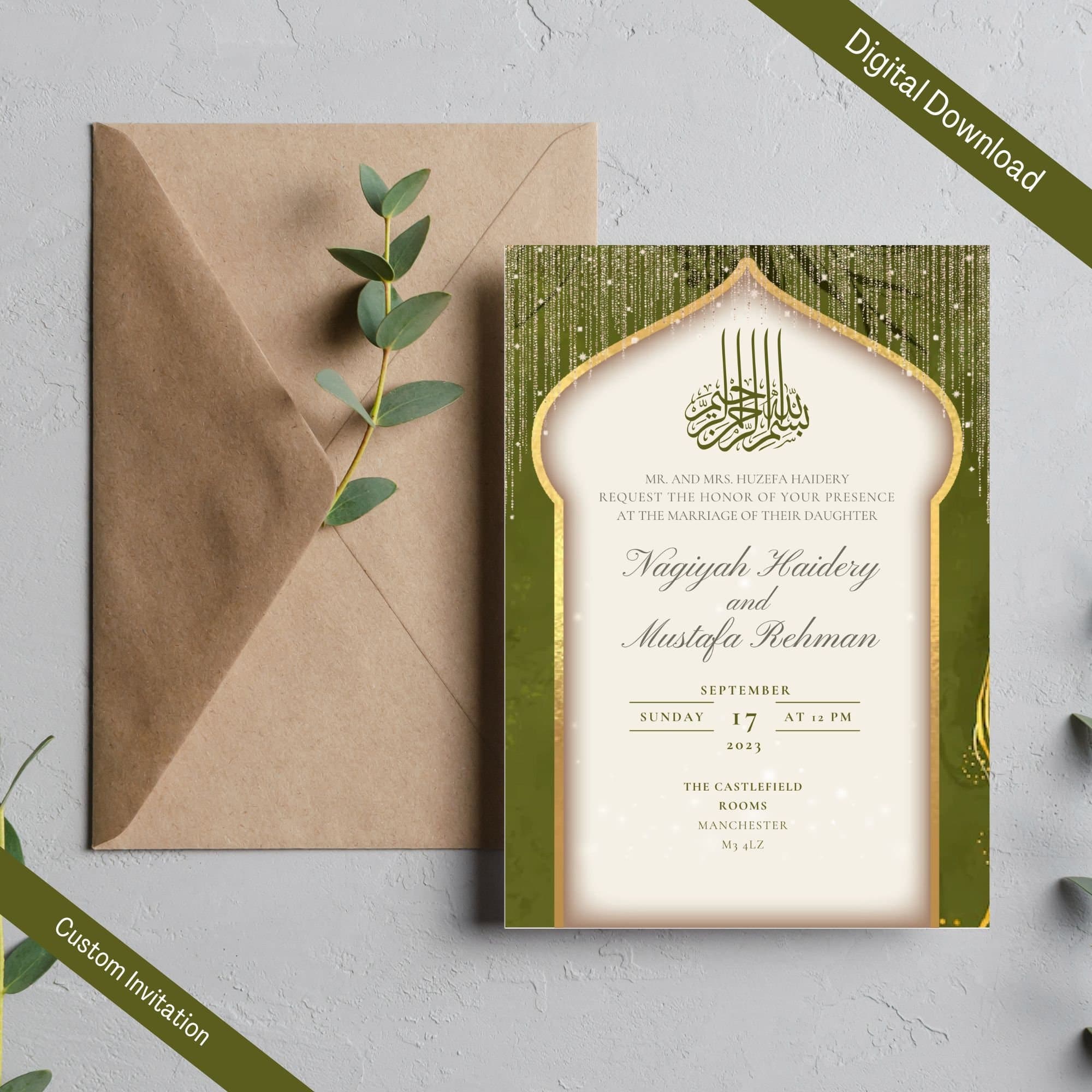 Editable Digital Muslim Wedding Invitation Template Nikkah Mehndi Shaadi Baraat, Animated Wedding Invitation, Live Green Wedding Invite - image 4