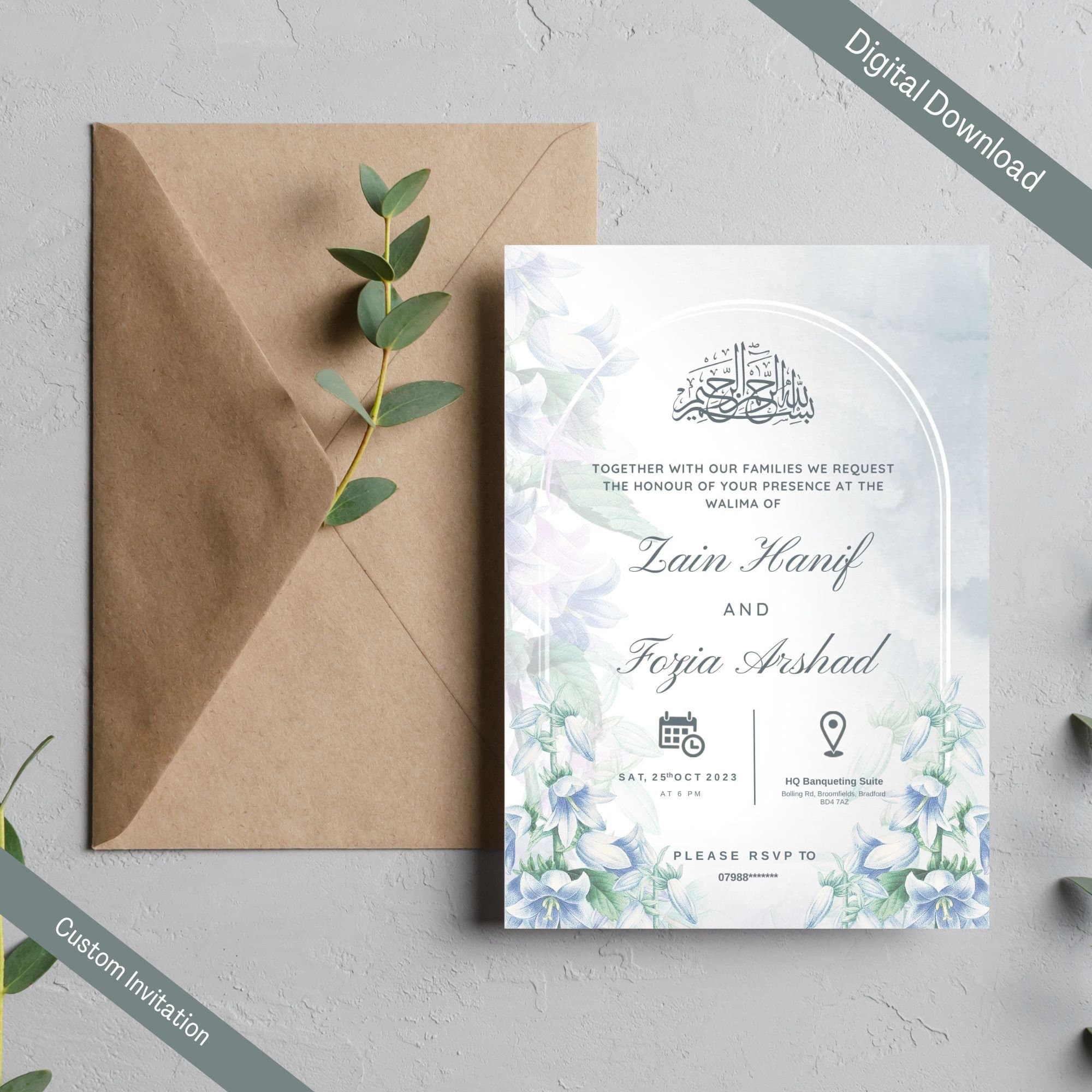 Editable Digital Muslim Wedding Invitation, Nikkah Walima Shaadi Baraat, Animated Wedding Invitation, Light blue Green Wedding Invite, evite - image 3