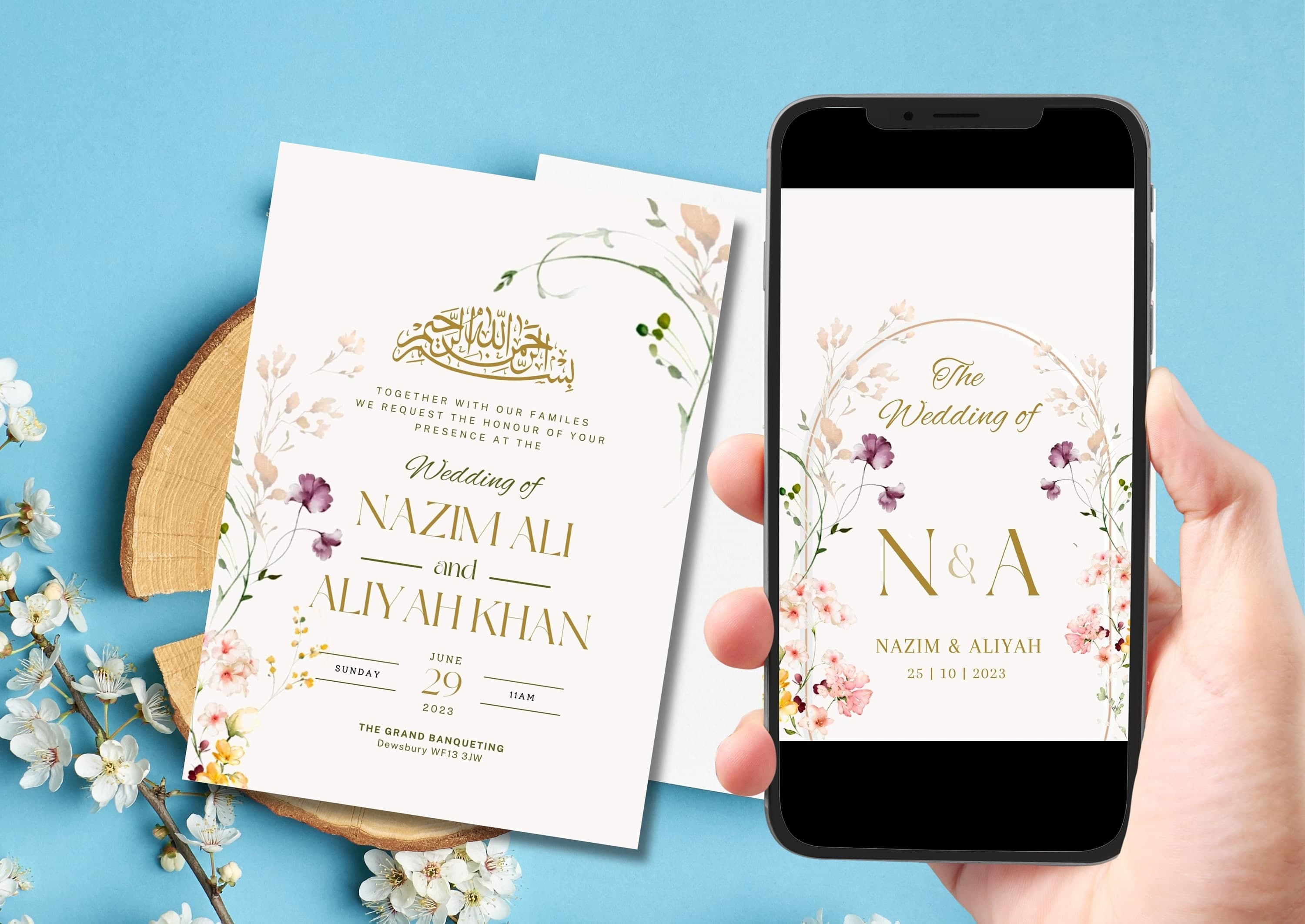 Editable Digital Muslim Wedding Invitation Template Nikkah Walimah Shaadi, Animated Wedding Invitation, Islamic Wedding Invitation floral