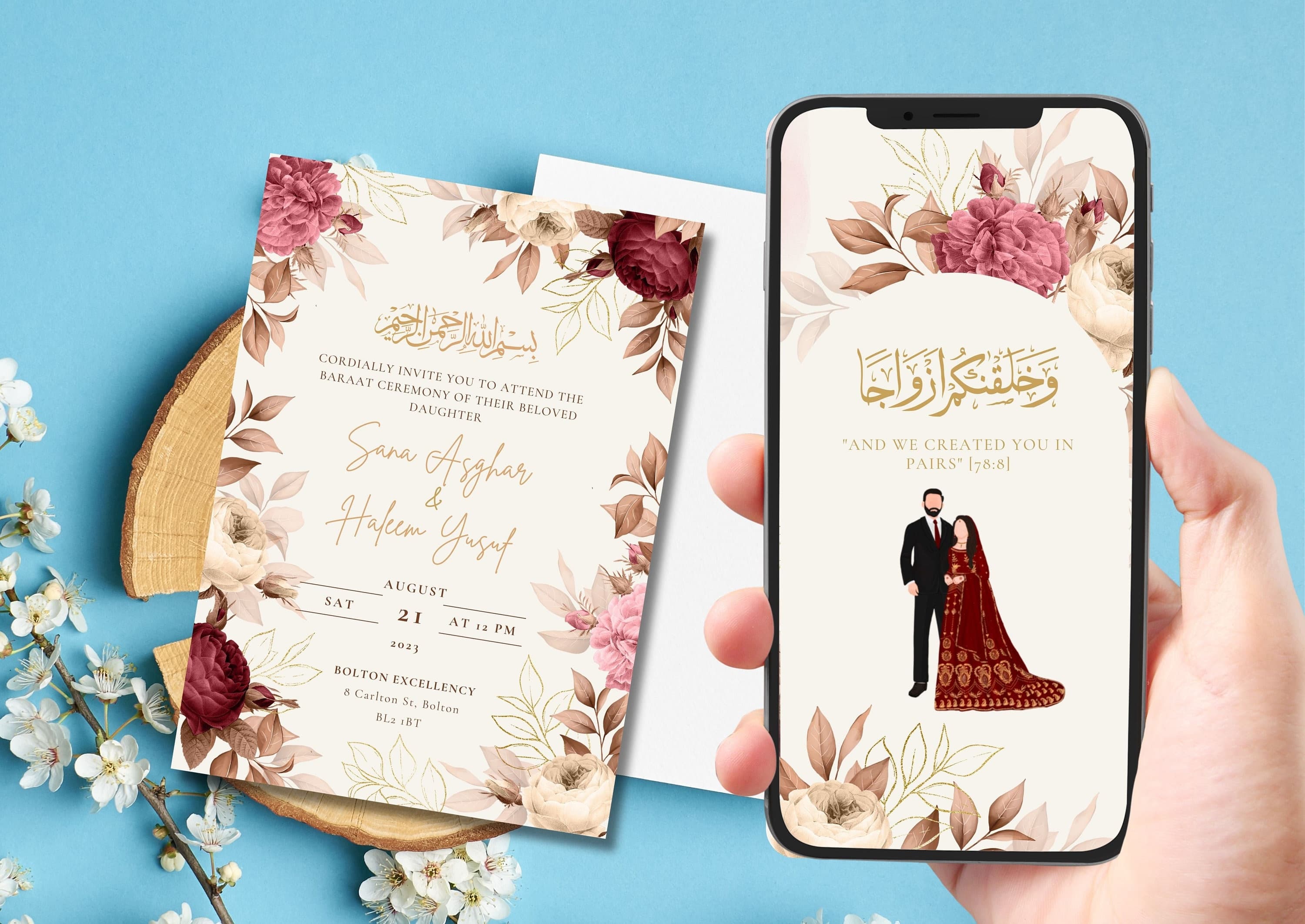 Editable Digital Muslim Wedding Invitation Template Nikkah Walimah Shaadi Baraat, Animated Wedding Invitation, Wedding Invite, Baraat invite