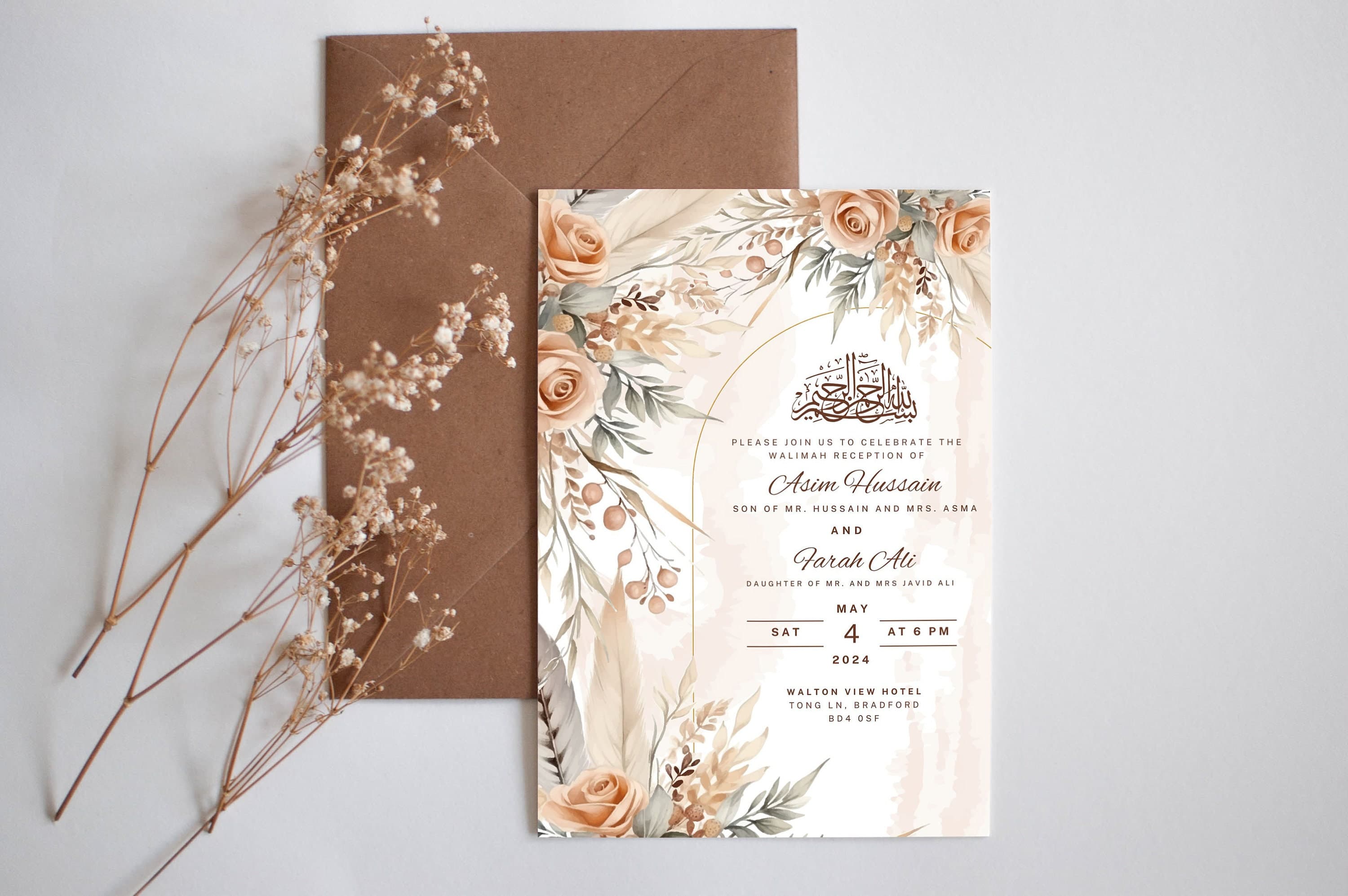 Digital Muslim Wedding Invitation Template, Beige Rose Floral Nikah Wedding Invitation, Editable Muslim Invitation, Animated Wedding invite - image 4