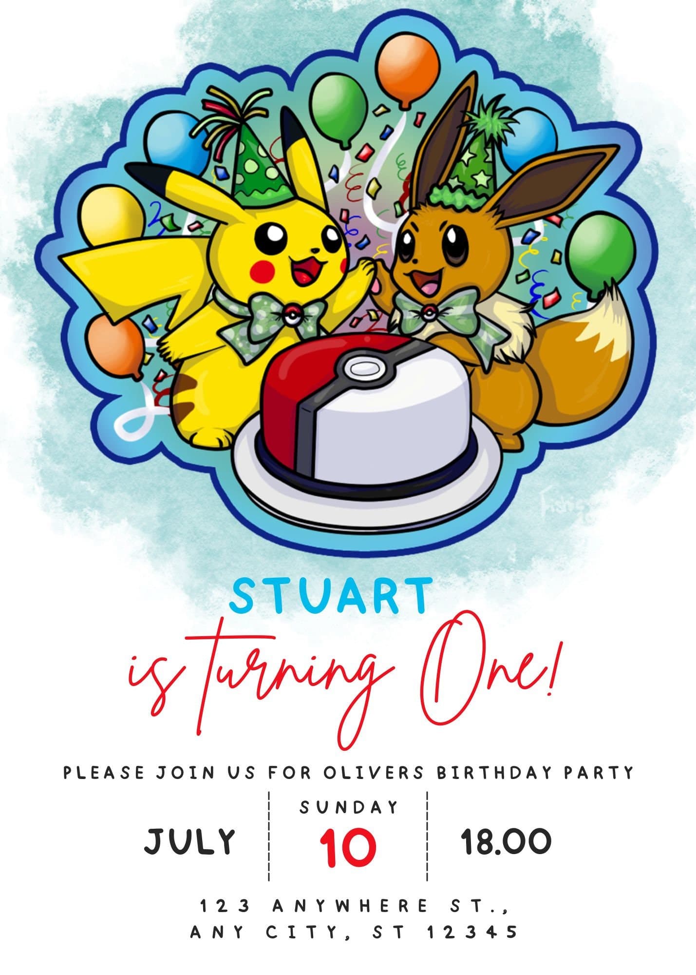 Pokemon Birthday Invitation, Digital Kids Birthday invite, Birthday invitation, Pikachu invite, Pokemon invite, Kids Party Invite - image 3