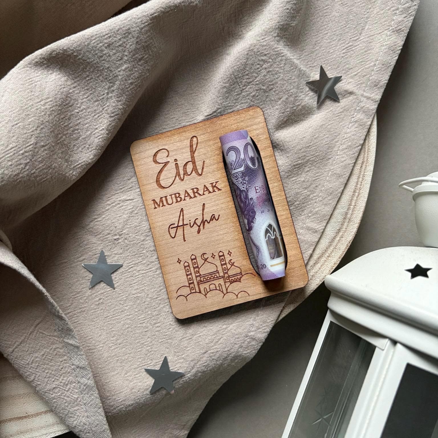 Eid Mubarak Personalised Money Holder | Make Giving Money Extra Special | Thoughtful | Wooden Unique Gift | Bespoke - image 3