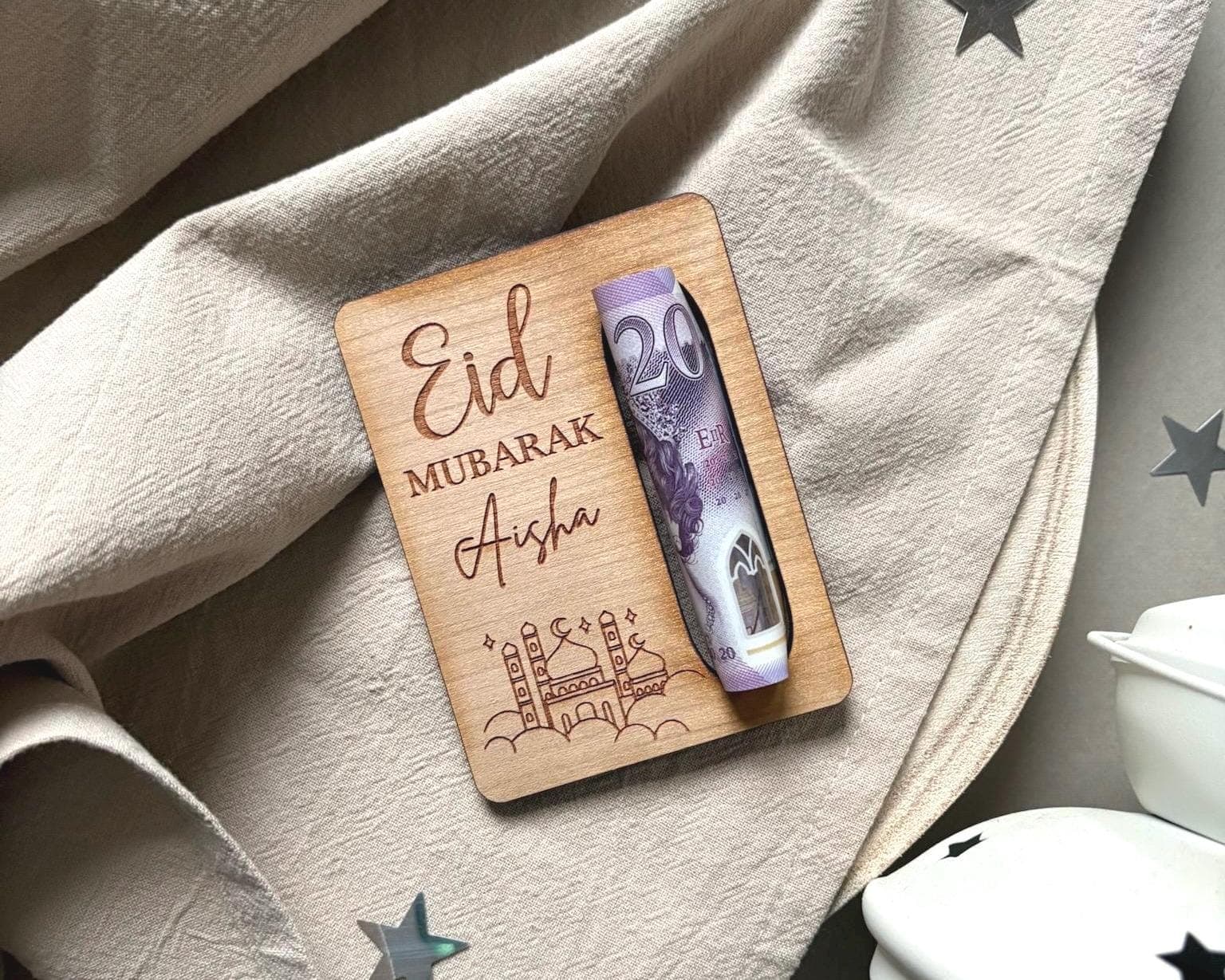 Eid Mubarak Personalised Money Holder | Make Giving Money Extra Special | Thoughtful | Wooden Unique Gift | Bespoke