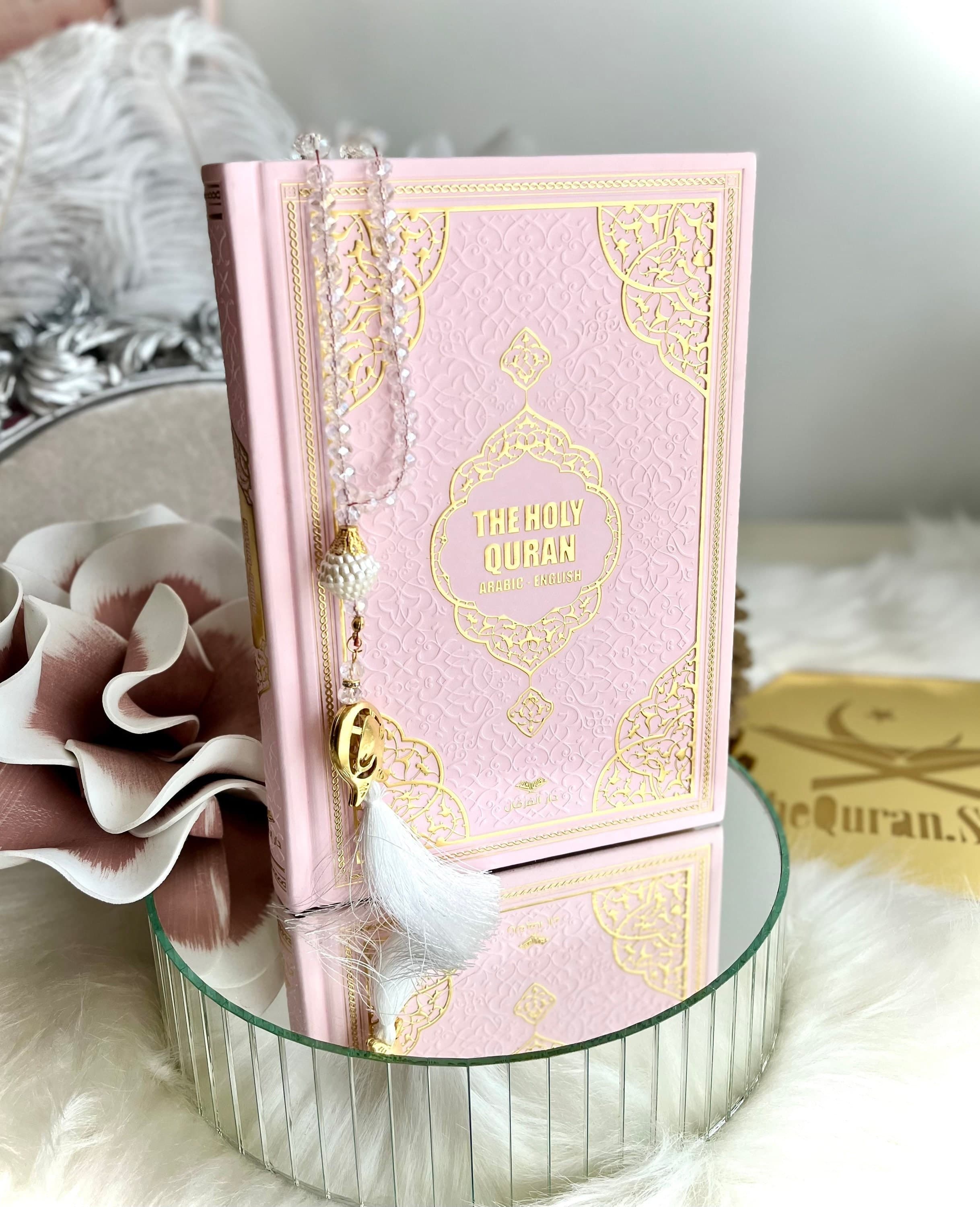 Pink English Quran, Ramadan Kareem Gift, Eid-ul Fitr, Islamic Gift, Woman Muslim Gift, Leather Quran, Prayer Rug, Tasbih, Translate Quran
