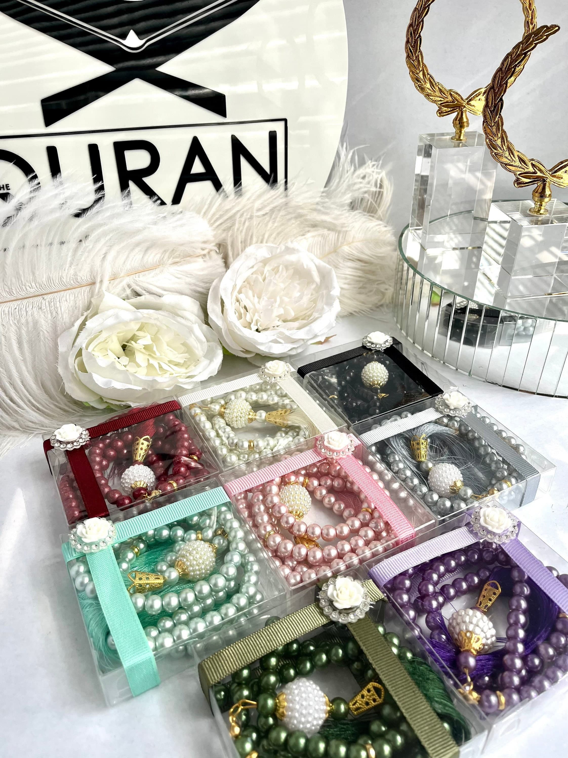 Green Tasbih Gifts, Handmade Pearl Misbaha Set, Ramadan Tasbih Favors, Ramadan Mubarak Gift, Eid-ul Fitr, Vav Tasbih, Masbaha, Aqiqah Favors