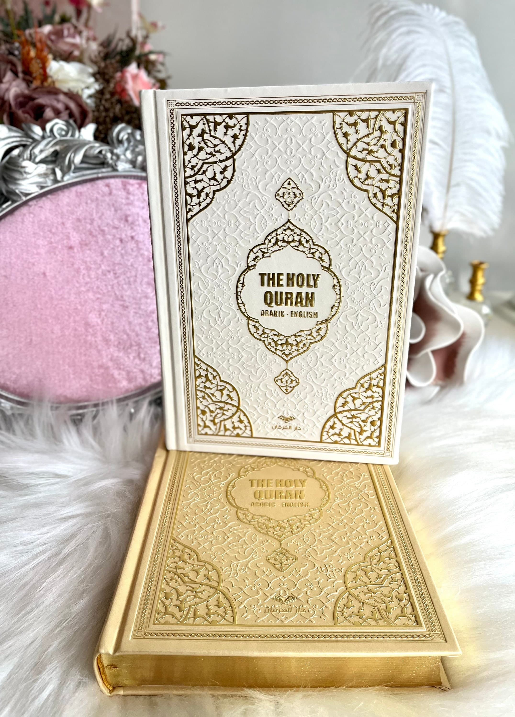 White English Quran, Ramadan Kareem Gift, Eid Mubarak Gift, Islamic Gift, English Leather Pink Quran, Prayer Rug, Tasbih, Translate Quran