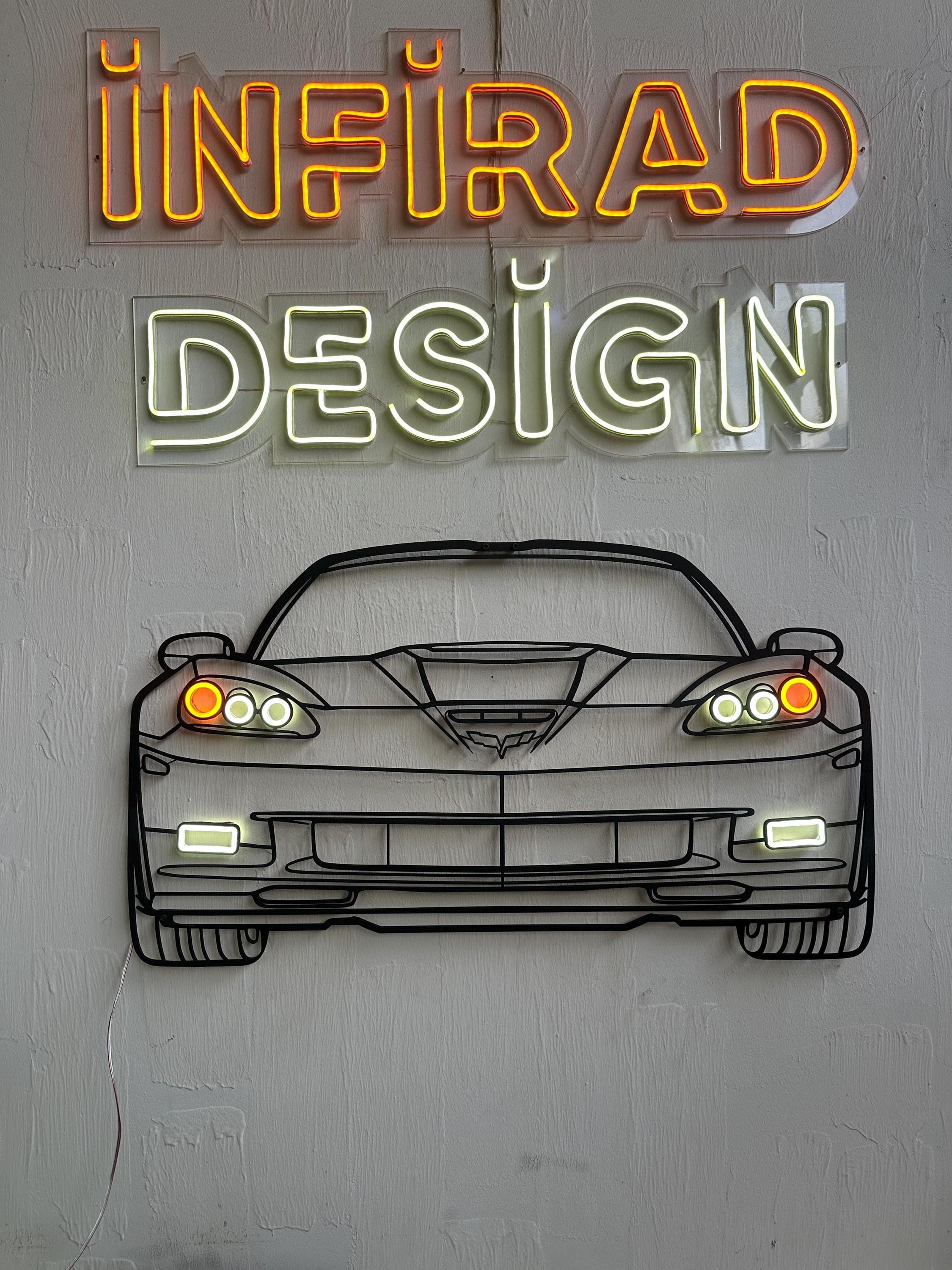Neon Car Metal Wall Art | Car Wall Art | Gift For Car Lovers  | Metal Wall Art | Metal Car Silhouette l Car Gift Decor | Man Cave
