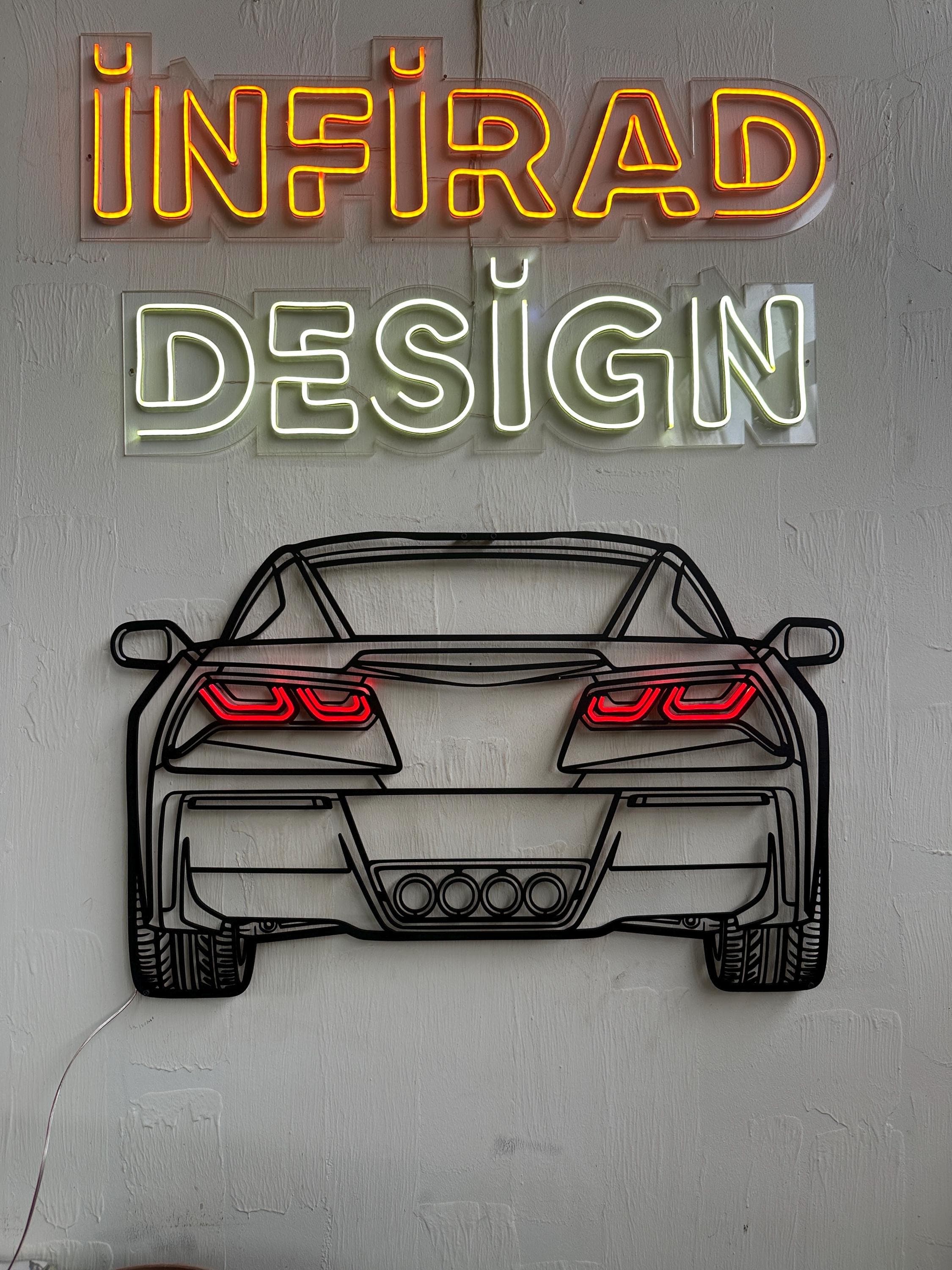 Neon Car Metal Wall Art | Car Wall Art | Gift For Car Lovers  | Metal Wall Art | Metal Car Silhouette l Car Gift Decor | Man Cave