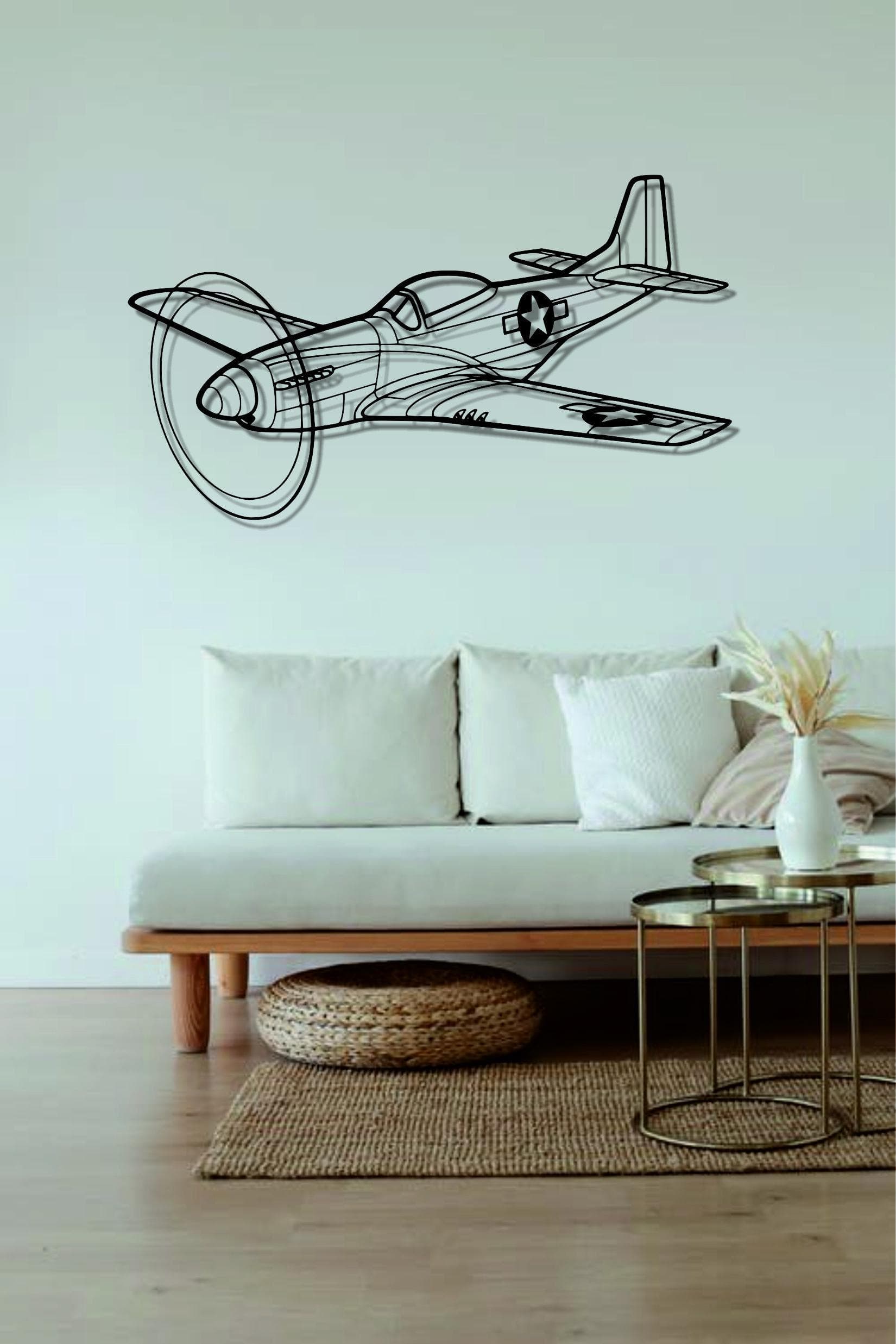 P-51 Mustang Angle Aircraft Metal Wall Art  | Airplanes Wall Art | Airplanes Home Decor l Gift Metal Decor l Minimalist Decor