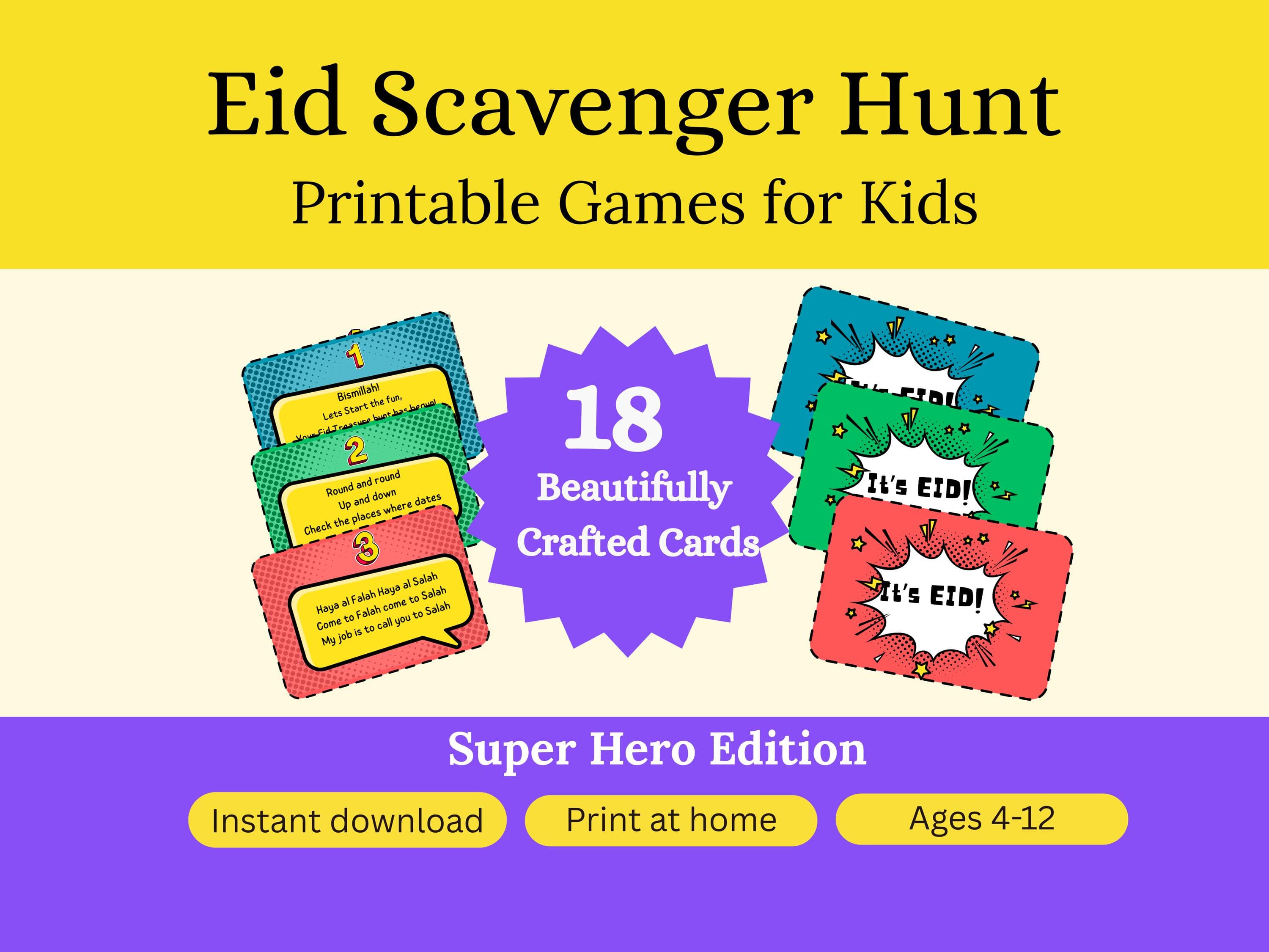 Eid Scavenger Hunt Printable for Kids | Superhero Eid Treasure Hunt Game | Islamic Eid Morning Surprise Activity | Gift Hunt PDF