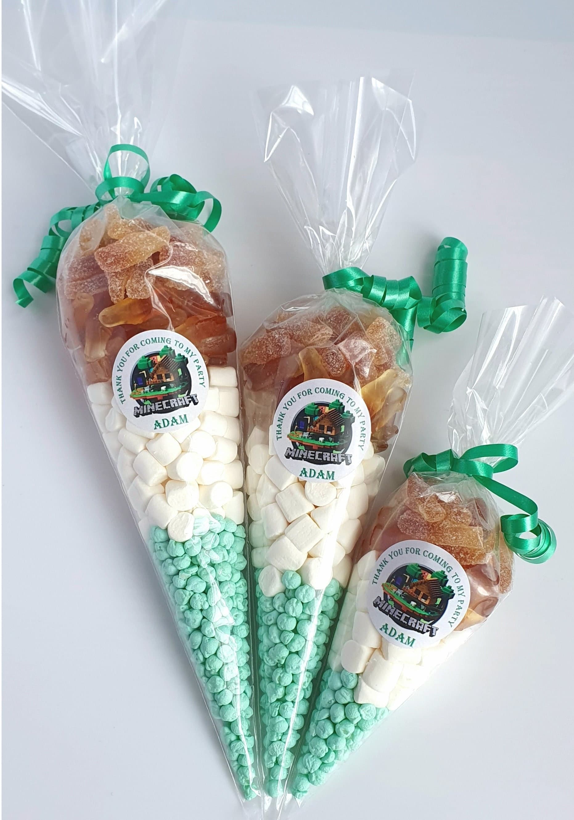 Personalised Pre Filled Halal Minecraft Theme Sweet Cones | Sweet Cones for Parties | Birthday Sweets | Green and Brown Sweets | Events