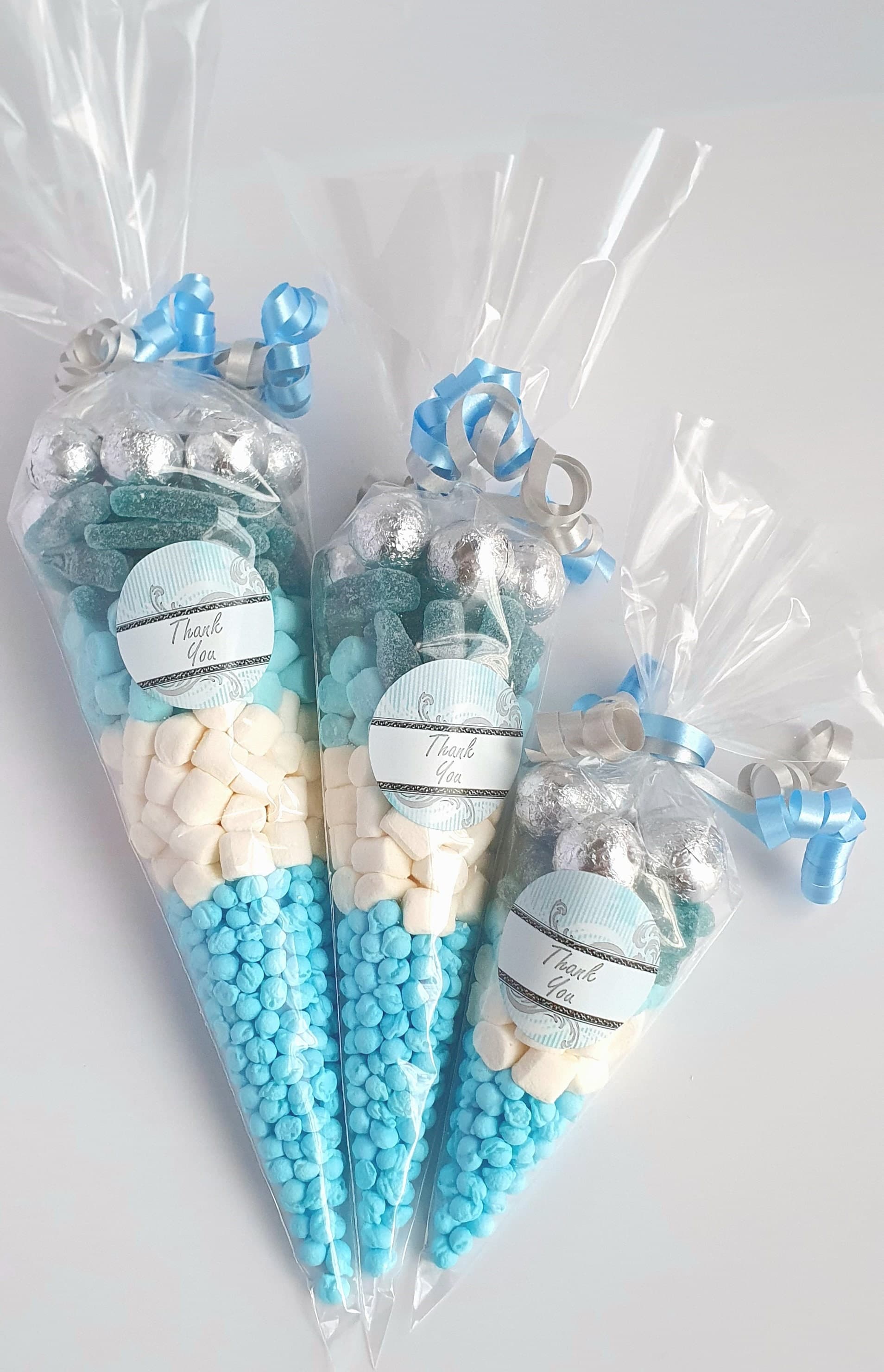 Blue & Silver Sweet Cones | Halal Personalized Party Favors