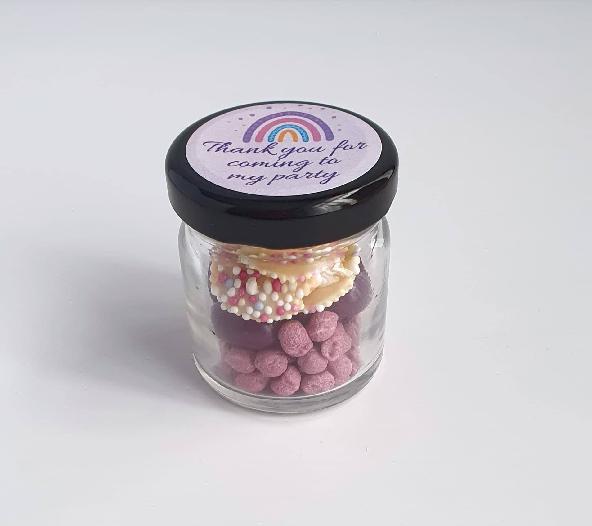 Mini Glass Sweet Jar with Purple Sticker | Wedding, Baby Shower Favors