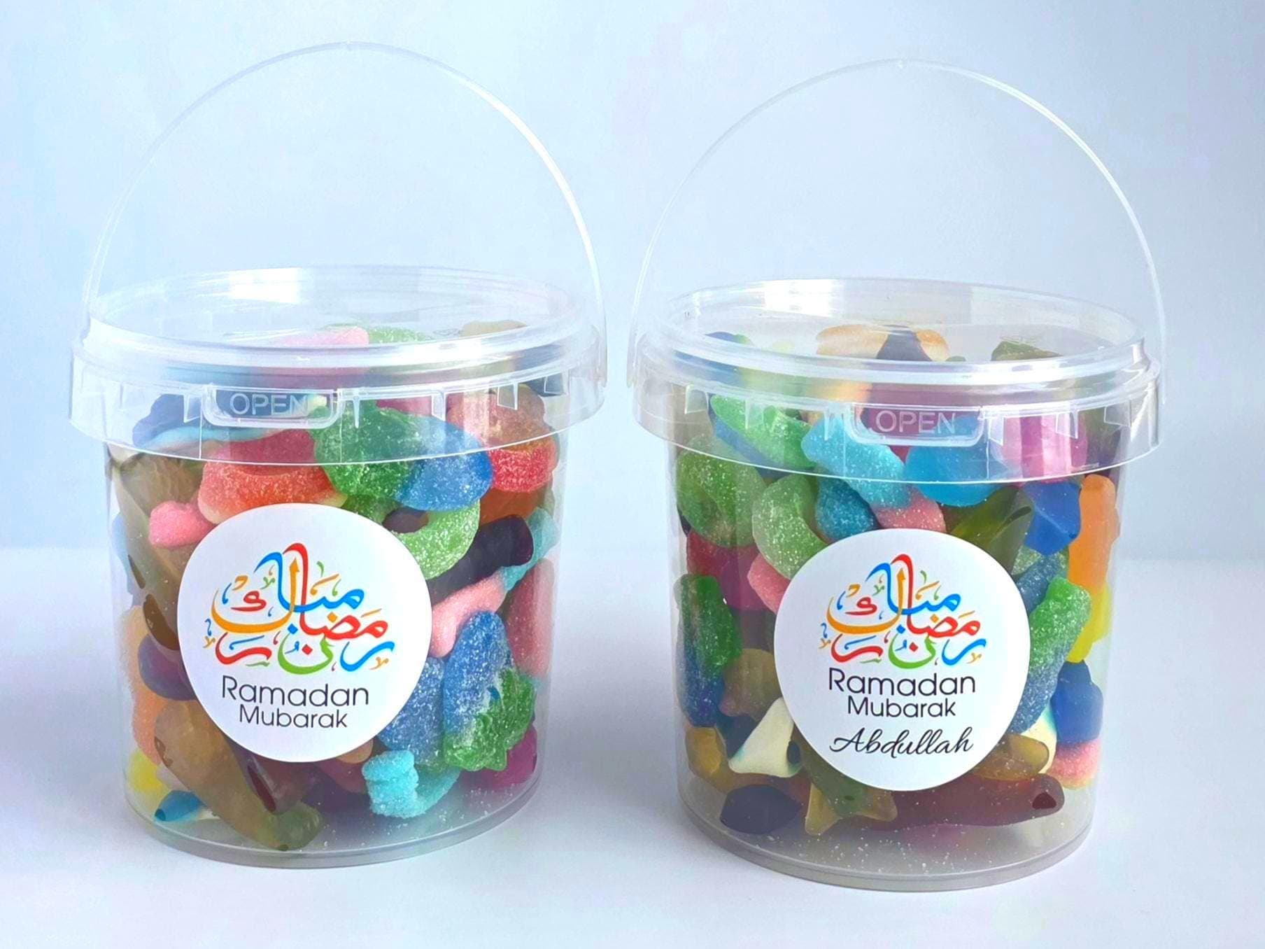 Personalised Ramadan & Eid Mubarak Sweet Buckets | 650g Mixed Halal Sweets Gift | Ramadan Treat Box | Eid Gifts For Kids And Family