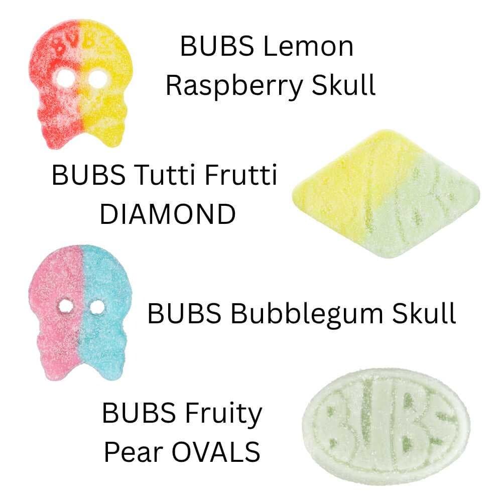 Bubs Sour Mix – Cool Pear, Raspberry Lemon, Tutti Frutti & Dizzy | Swedish Candy – Mixed Swedish Candy Plate 1/2 lbs/227g
