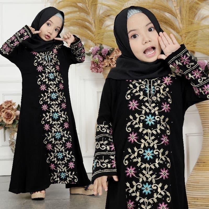 TURKEY 1301 Baby Girl Abaya Set, Muslim Dress with Hijab for Ramadan and Eid