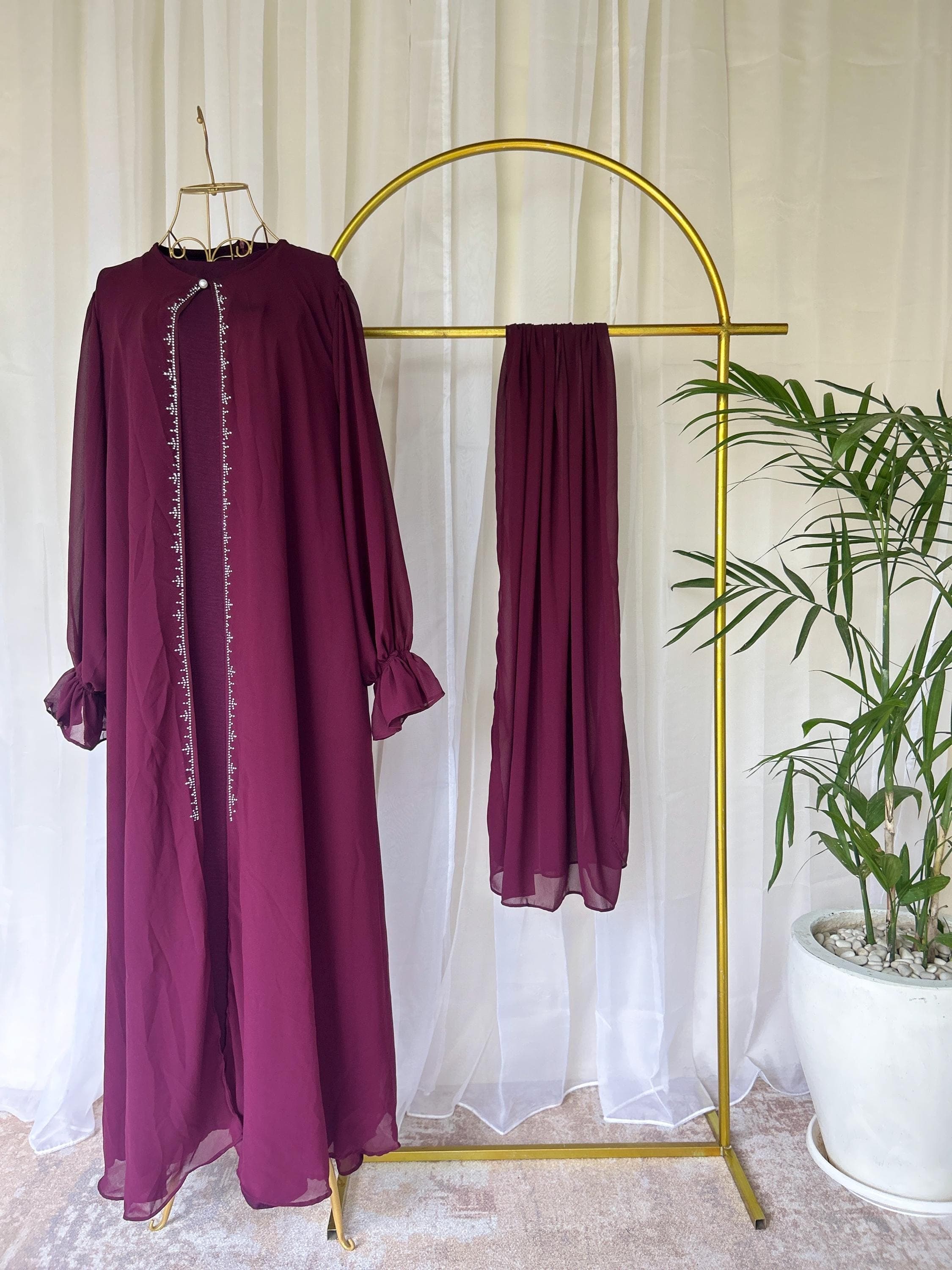 Raina Ramadan Mommy and Me Modest Dress Set Burgundy - image 3